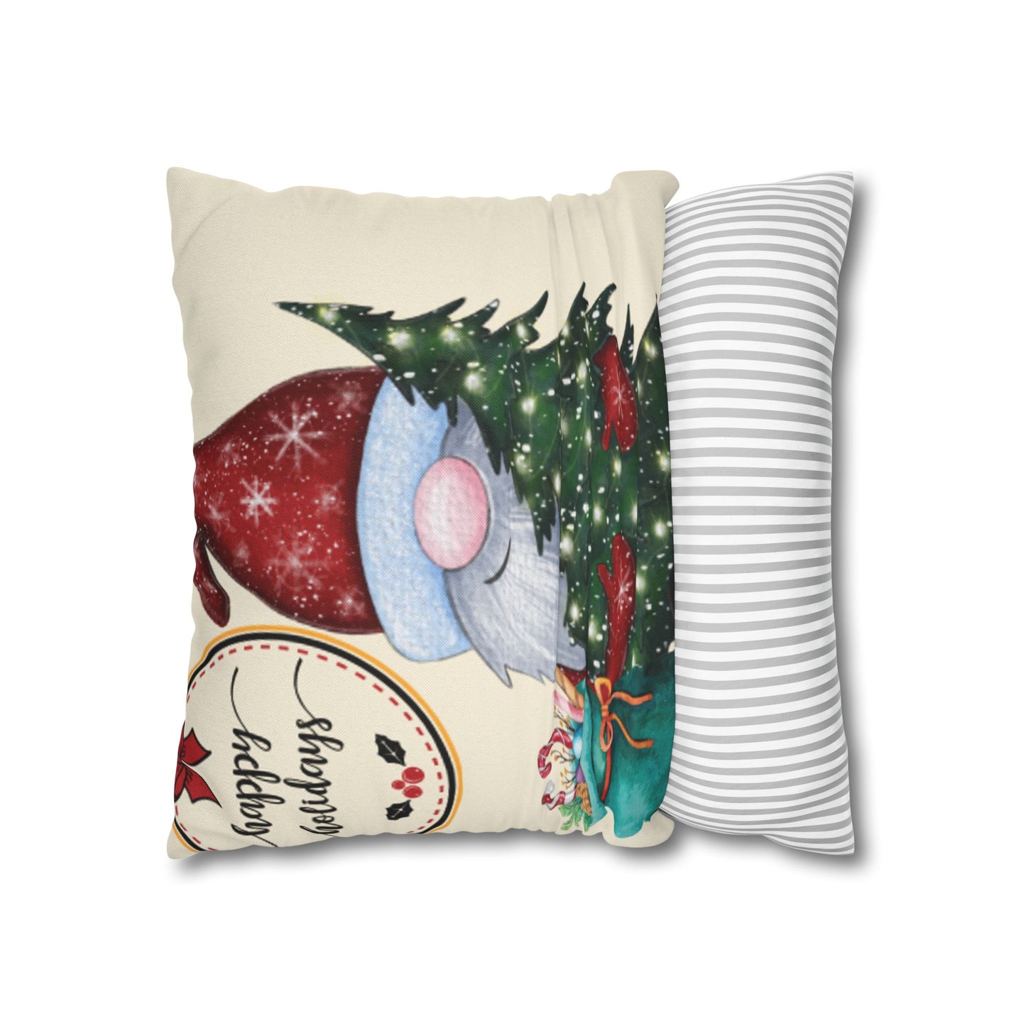 Christmas Gnome Pillowcase, Cozy Holiday Decor, Square Cushion Cover, Home Accent, Festive Gift, Seasonal Decoration