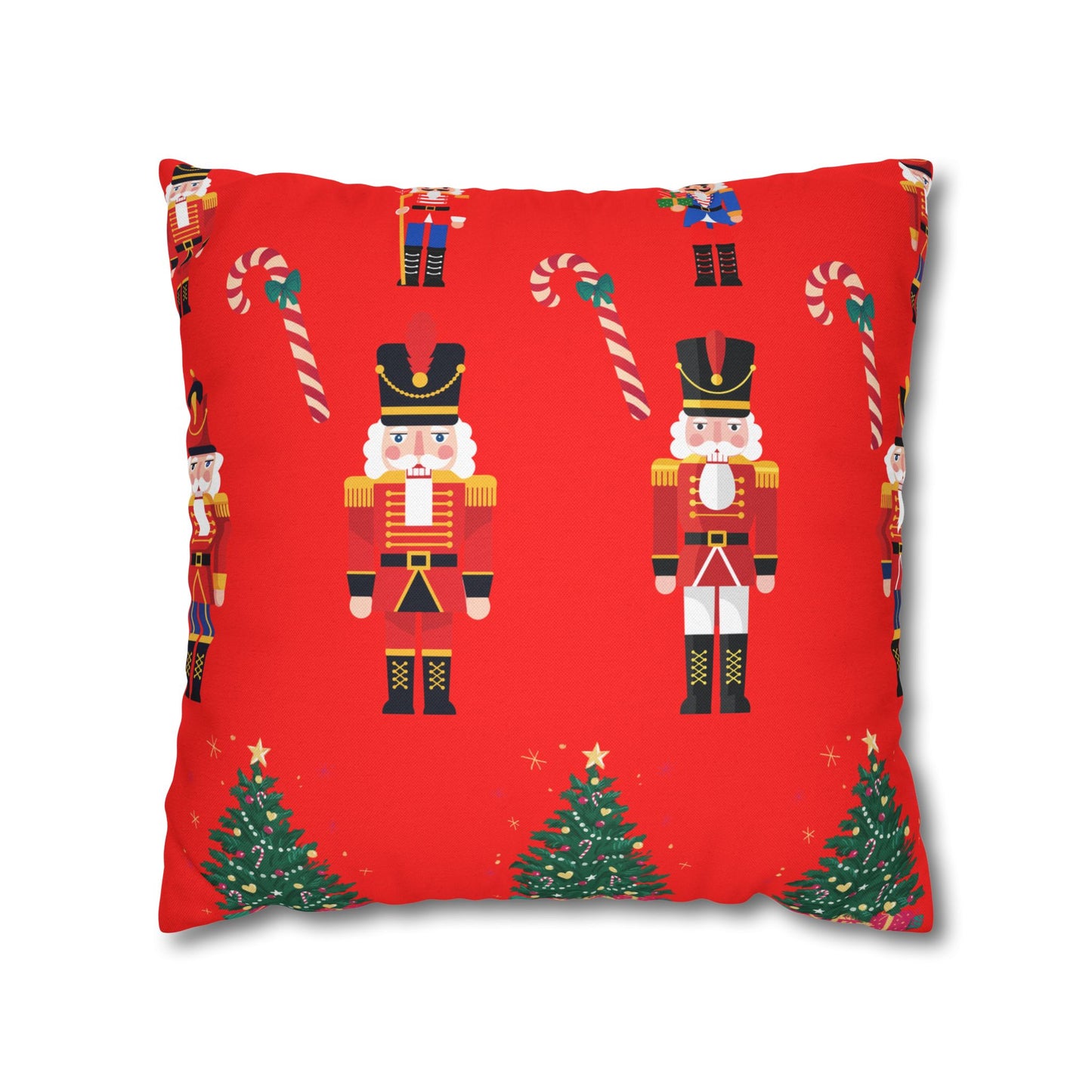 Nutcracker Christmas Pillowcase — Festive Red Holiday Throw Pillow Cover with Candy Canes & Trees