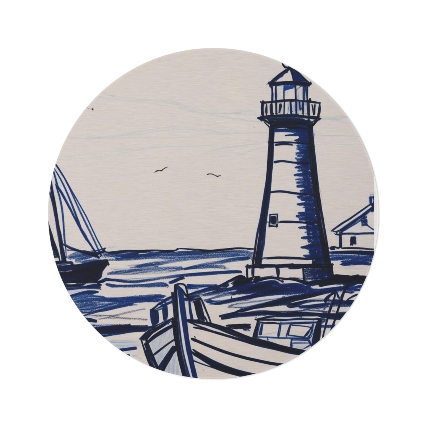 Coastal Lighthouse Round Rug - Nautical Home Décor, Beach House Mat, Living Room Accent, Coastal Themed Gift, Ocean Lover Decor