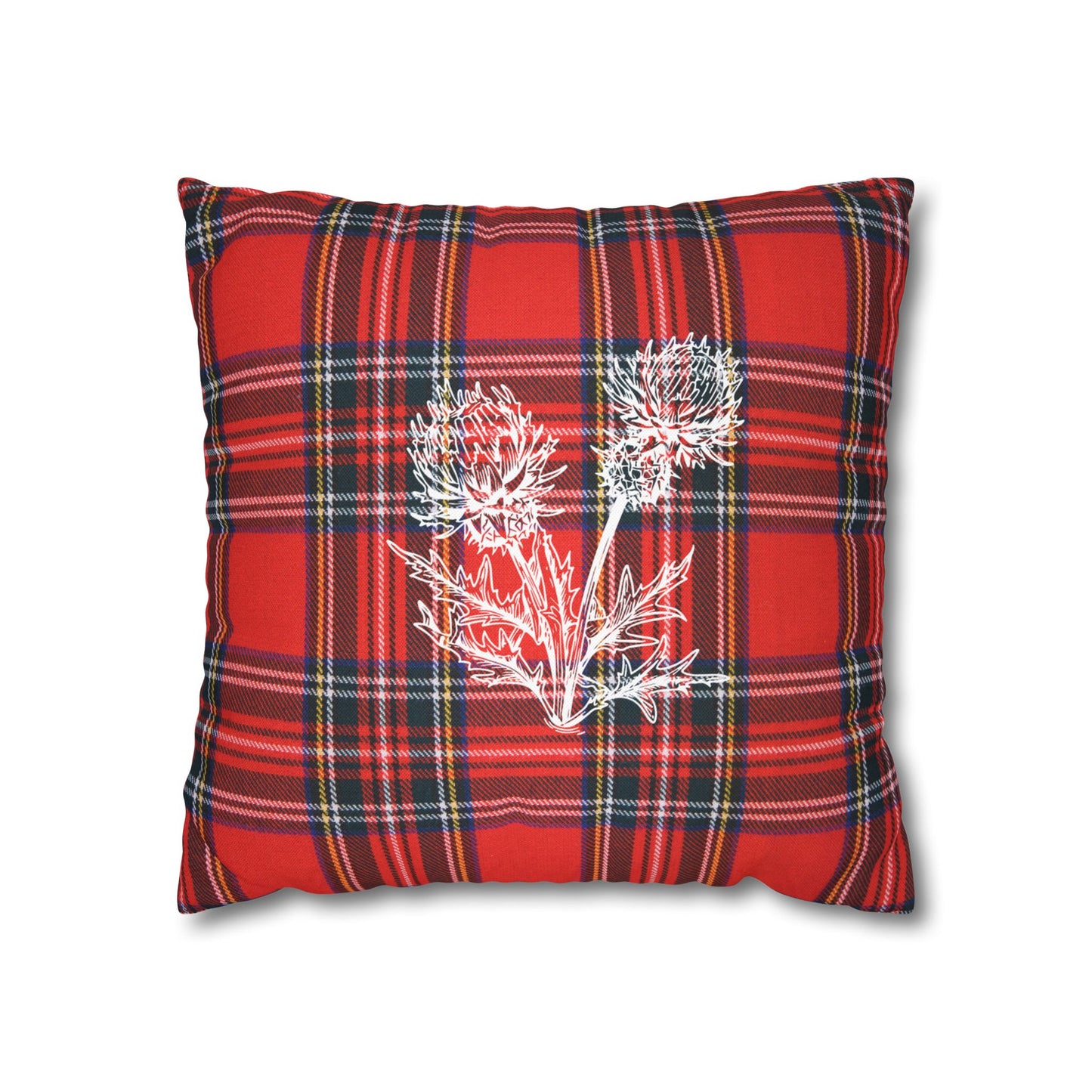 Red Tartan Thistle Pillowcase - Festive Plaid Decorative Throw Pillow Cover
