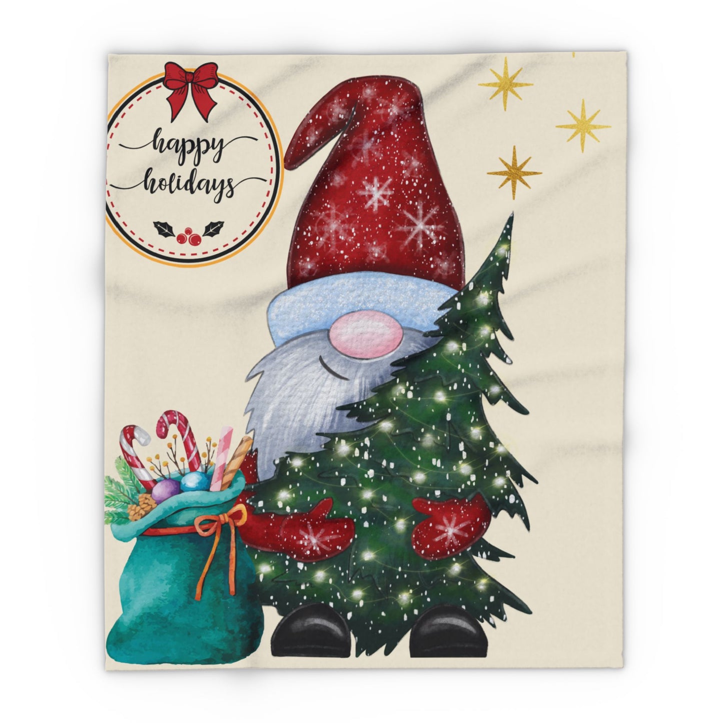 Cozy Holiday Fleece Blanket with Gnome Design | Winter Home Decor, Gift for Christmas, Snuggle Throw, Festive Soft Cover