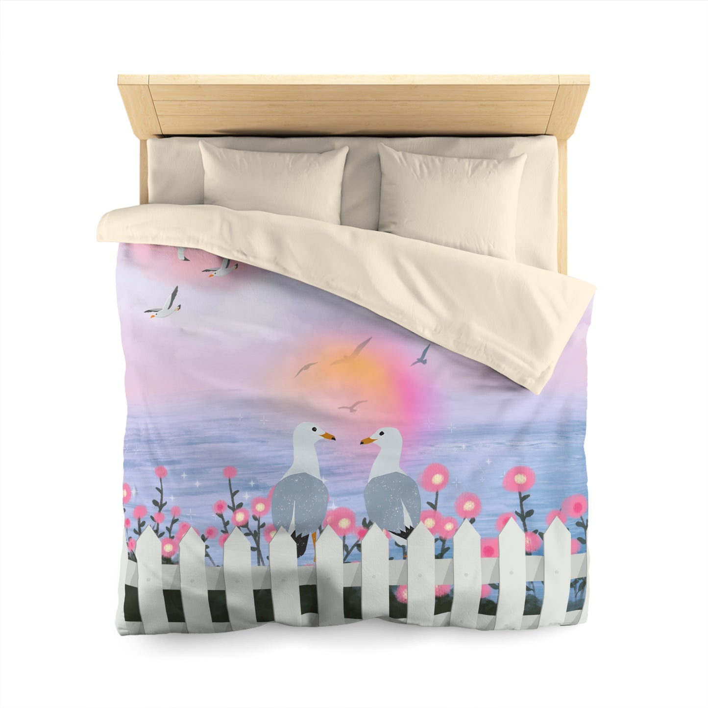 Serene Seagull Microfiber Duvet Cover, Beach Decor, Coastal Bedding, Nautical Bedroom, Pastel Bedspread, Gift for Sea Lovers