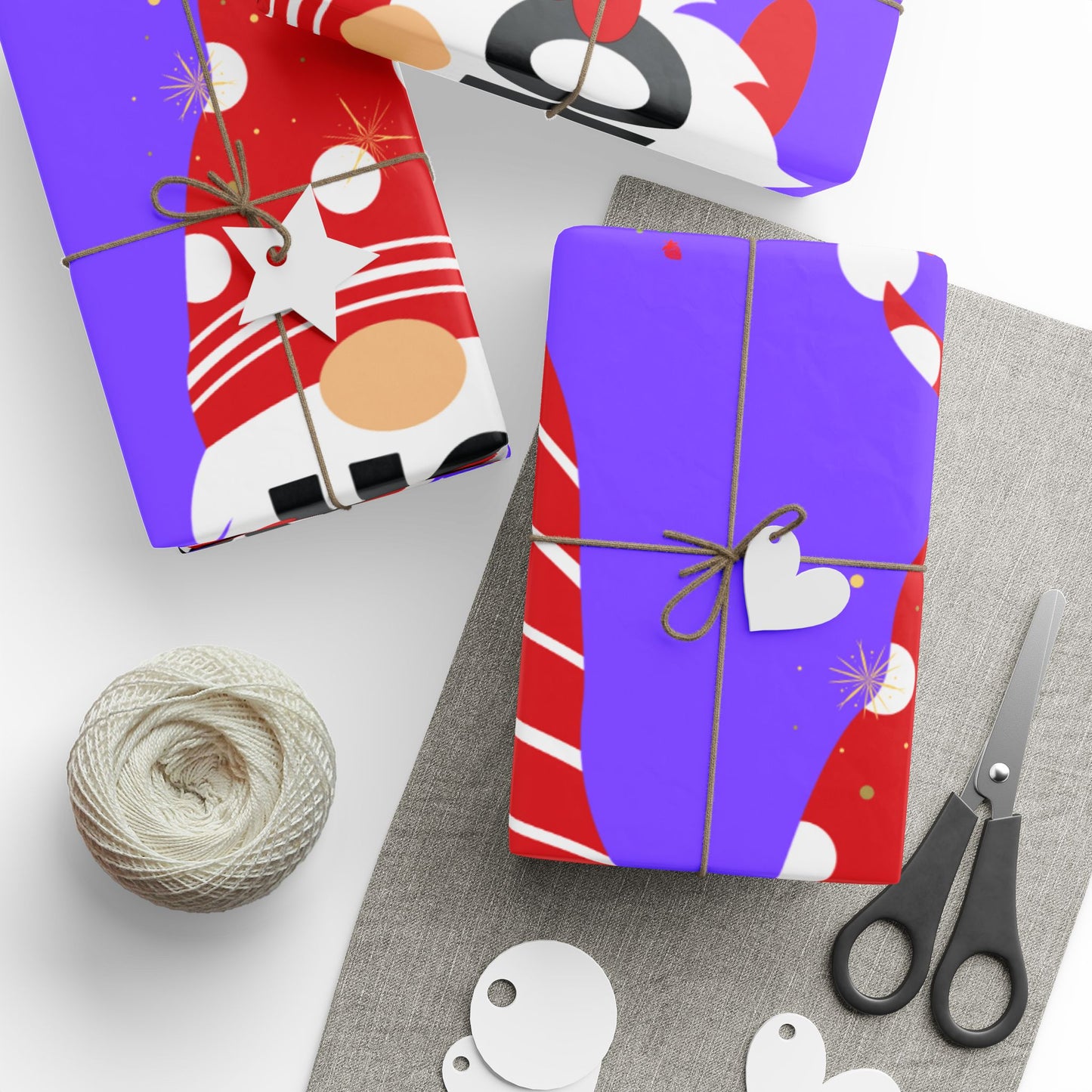 Festive Wrapping Paper with Gnomes & Stars, Holiday Gift Wrap, Christmas, Birthdays, DIY Crafts, Party Supplies, Ho Ho Ho Design