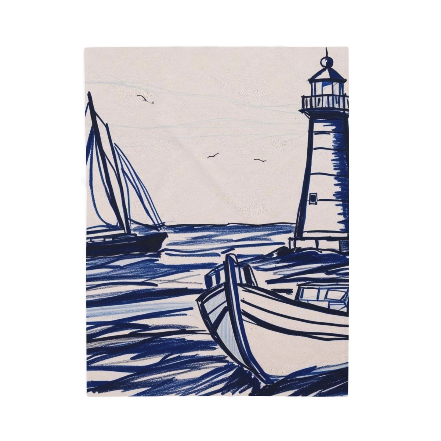 Cozy Nautical Velveteen Plush Blanket - Ideal Gift for Beach Lovers, Home Decor, Beach House, Relaxation, and Gift for Him/Her