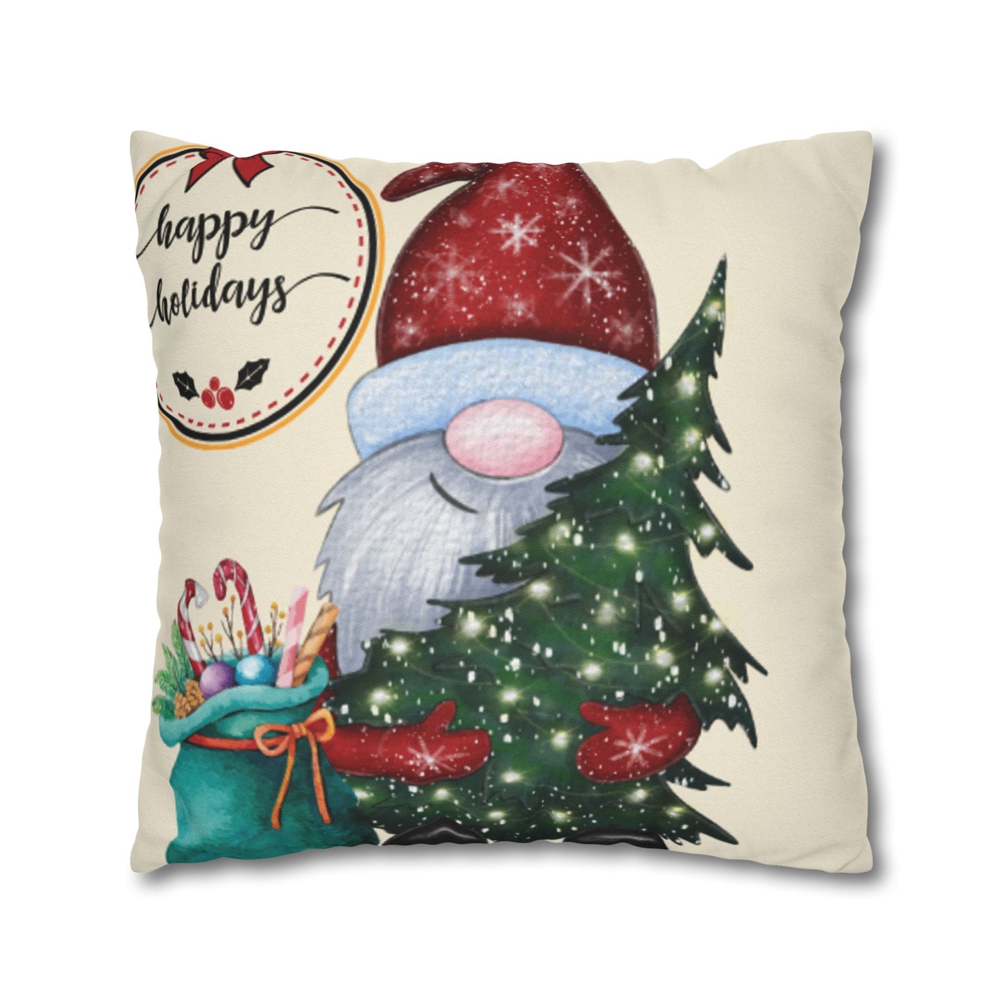 Christmas Gnome Pillowcase, Cozy Holiday Decor, Square Cushion Cover, Home Accent, Festive Gift, Seasonal Decoration