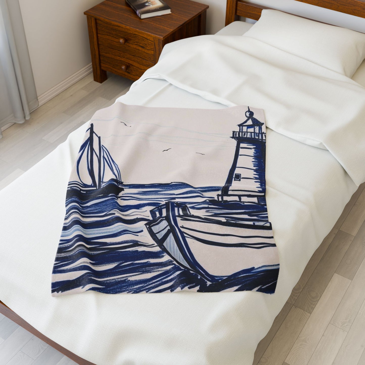 Cozy Nautical Velveteen Plush Blanket - Ideal Gift for Beach Lovers, Home Decor, Beach House, Relaxation, and Gift for Him/Her