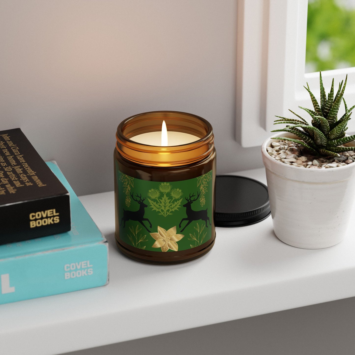 Nature-Inspired Scented Soy Candle - Amber Jar with Deer Design