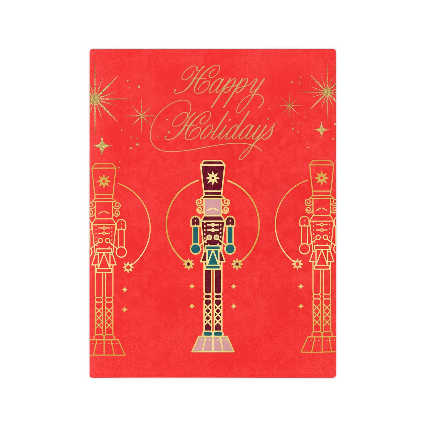 Holiday Nutcracker Velveteen Throw Blanket — "Happy Holidays" Red Microfiber Blanket