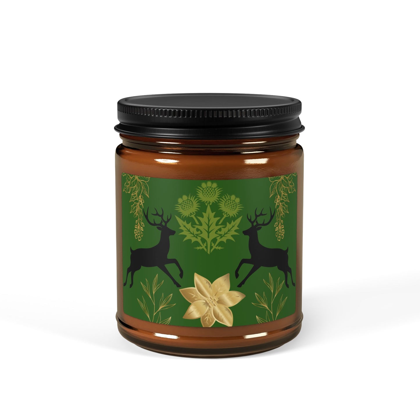 Nature-Inspired Scented Soy Candle - Amber Jar with Deer Design
