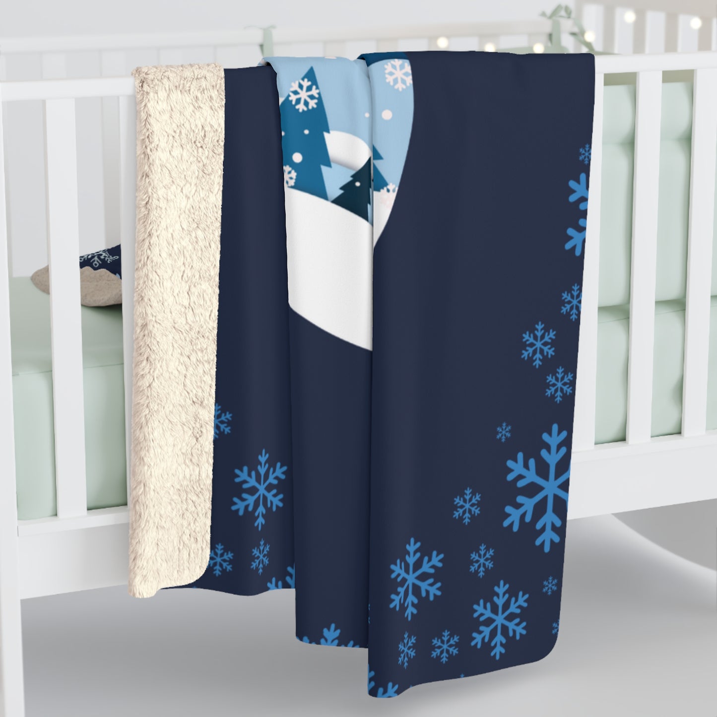 Cozy Christmas Sherpa Fleece Blanket, Holiday Gift, Winter Decor, Snowy Night Artwork, Warmth and Comfort for Home