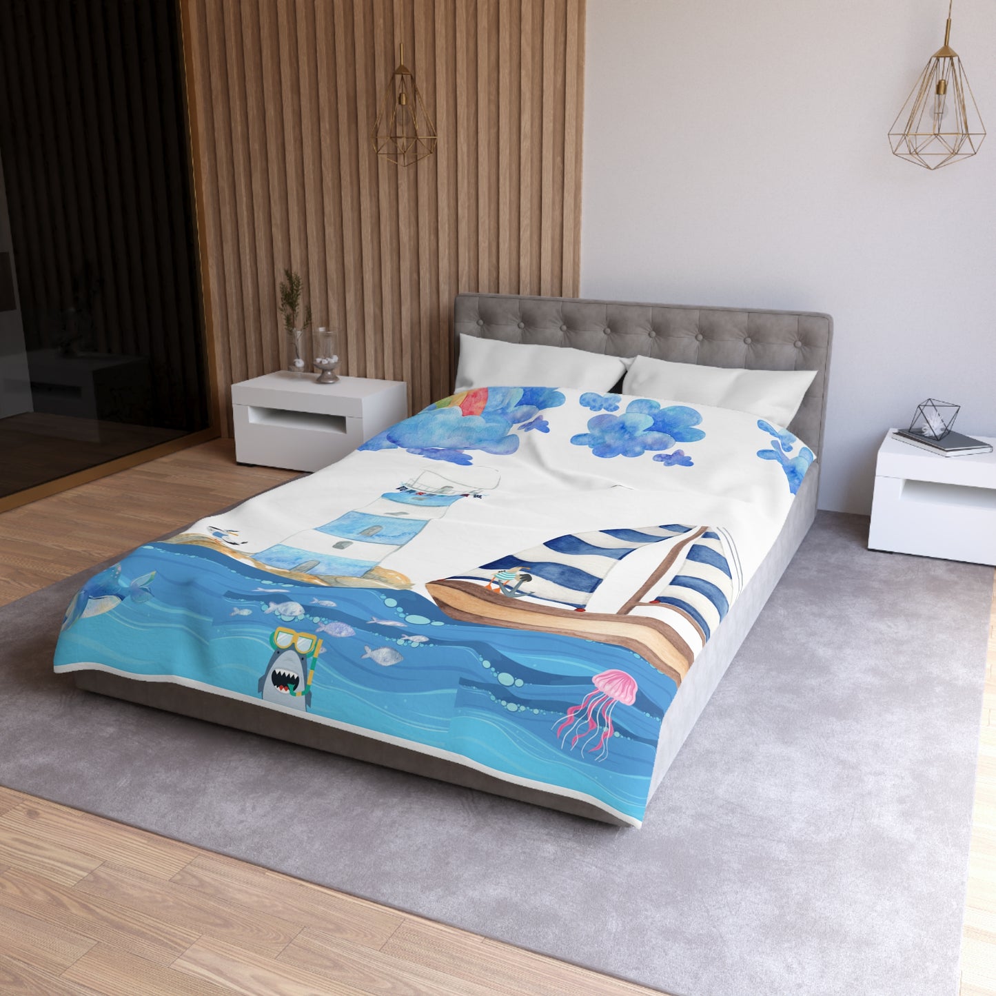 Coastal Themed Microfiber Duvet Cover | Nautical Bedding for Beach Lovers, Summer Decor, Gift for Ocean Enthusiasts, Vibrant Bedroom Accent