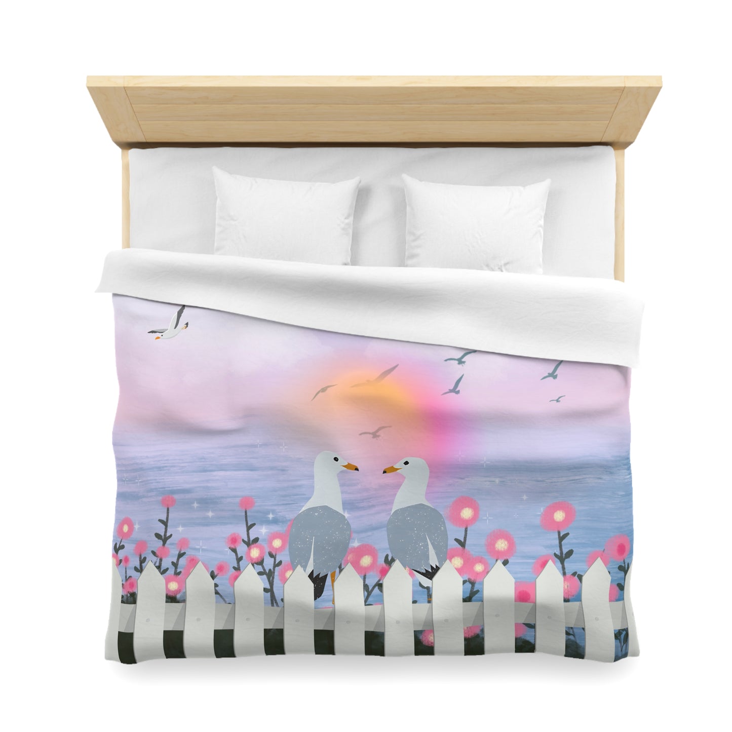 Serene Seagull Microfiber Duvet Cover, Beach Decor, Coastal Bedding, Nautical Bedroom, Pastel Bedspread, Gift for Sea Lovers