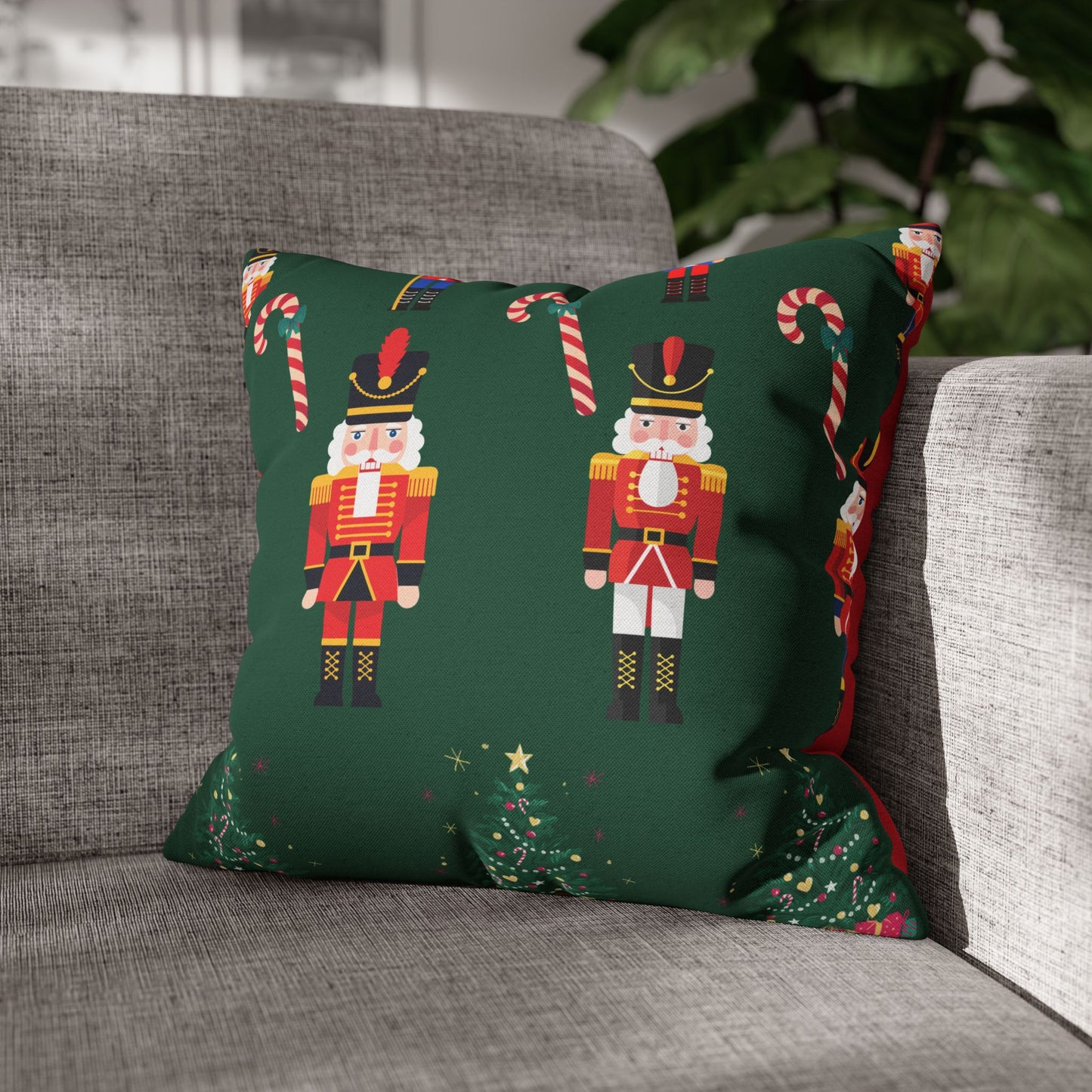 Nutcracker Christmas Pillowcase — Festive Green Holiday Throw Pillow Cover