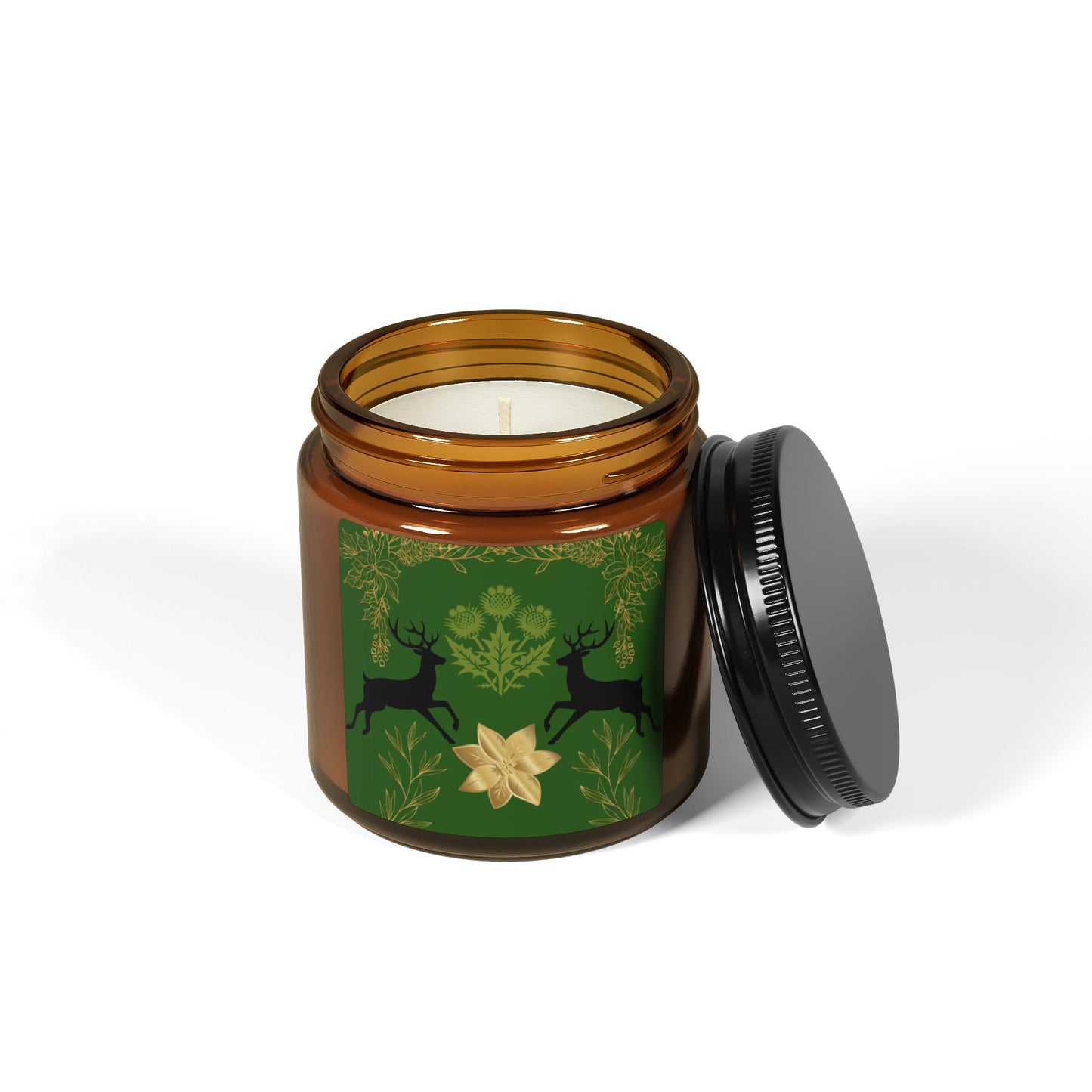 Nature-Inspired Scented Soy Candle - Amber Jar with Deer Design