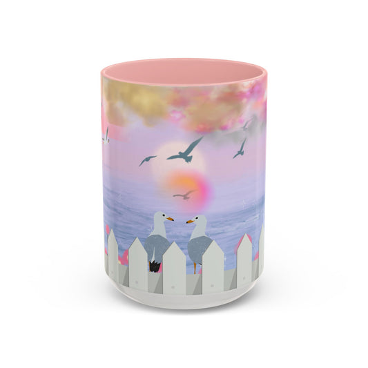 Coastal Accent Coffee Mug - Beach Vibes, Ocean Lovers, Nautical Gift, Seagull Design, Serene Decor