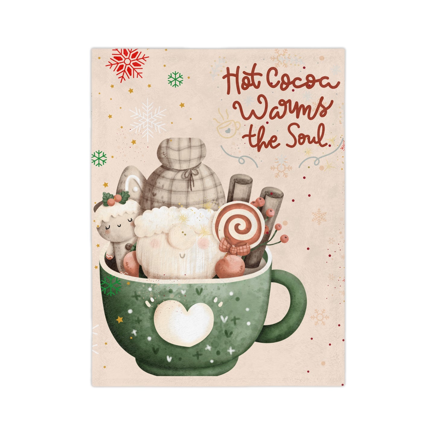 Cozy Hot Cocoa Velveteen Microfiber Blanket, Holiday Gift, Winter Decor, Snuggle Blanket, Home Comfort, Warmth and Joy