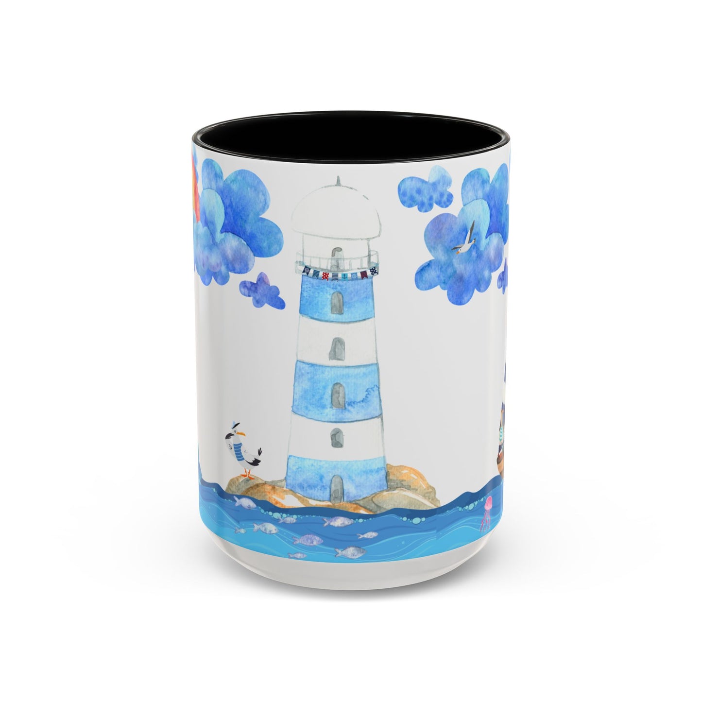 Coastal Lighthouse Coffee Mug, Nautical Drinkware, Beach Themed, Ocean Lover Gift, Relaxing Home Decor