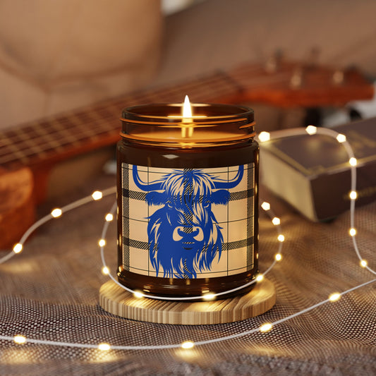 Rustic Highland Cow Candle, Cozy Home Decor, Gift for Him or Her, Scented Soy Wax Jar, Farmhouse Aesthetic, Amber Jar Candle
