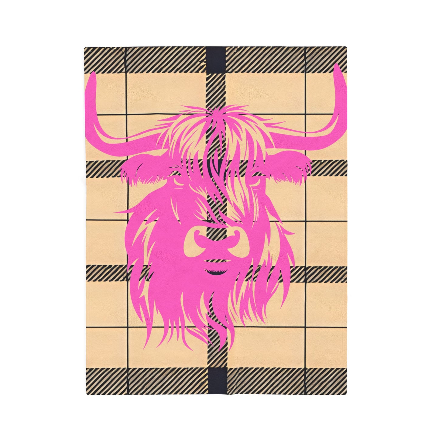 Pink Highland Cow Blankets, Cozy Velveteen Throw, Unique Home Decor, Gift for Animal Lovers, Warm Plush Blanket
