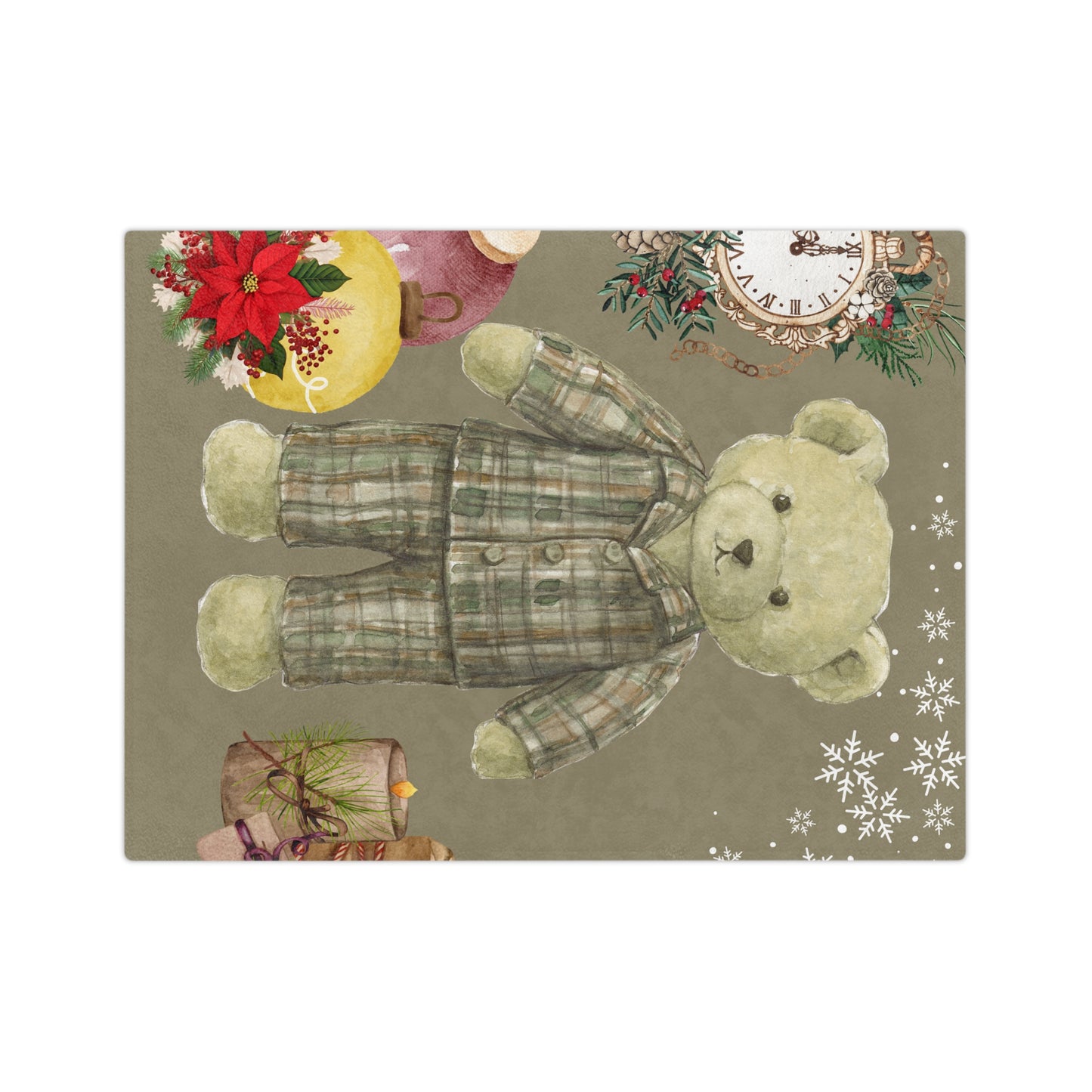 Cozy Holiday Velveteen Microfiber Blanket with Teddy Bear Design