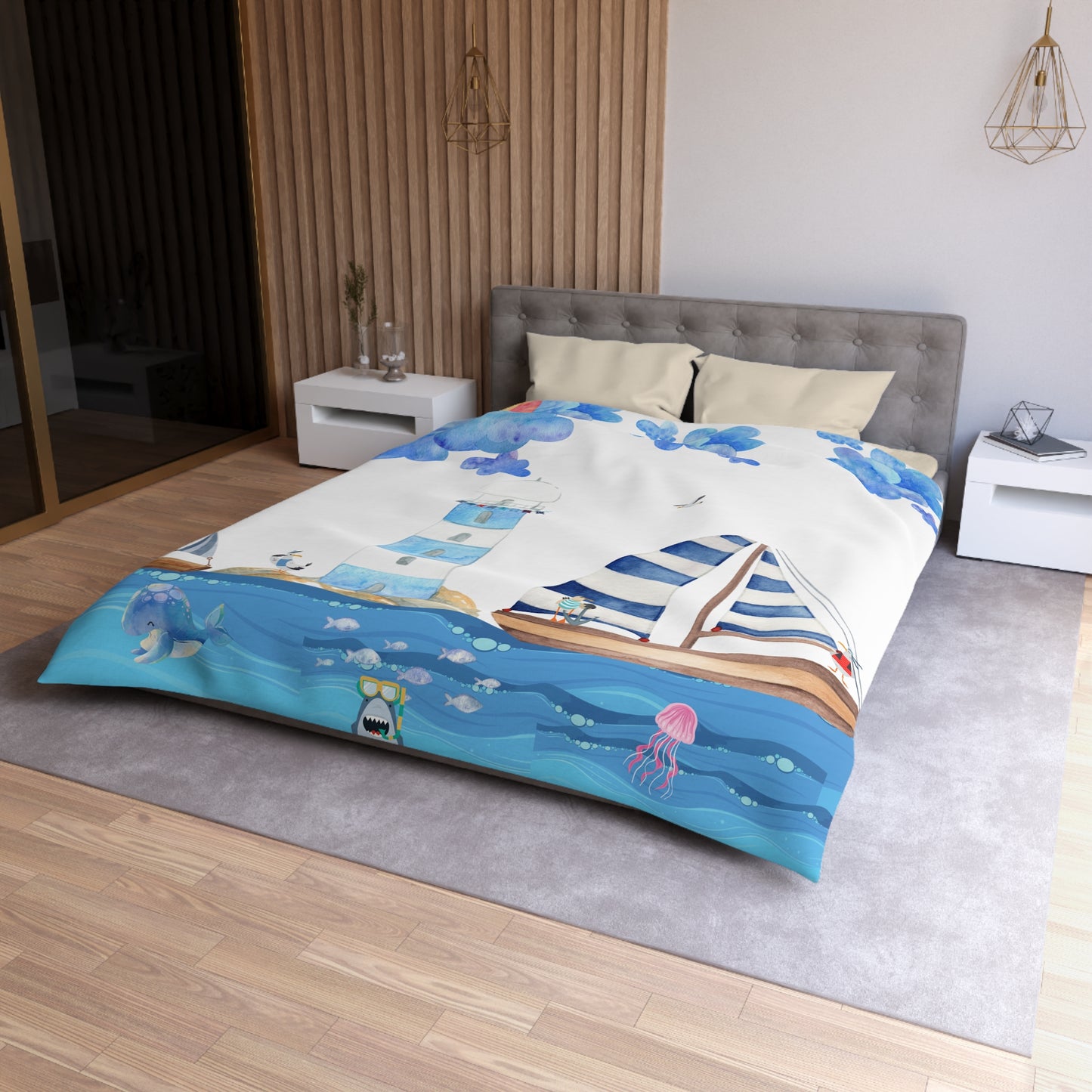 Coastal Escape Microfiber Duvet Cover, Nautical Bedding, Ocean-Themed Decor, Beach House Essentials, Kids Room Makeover