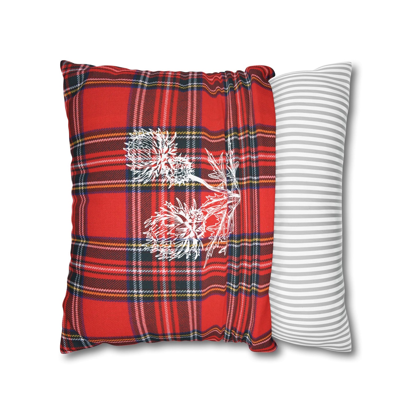 Red Tartan Thistle Pillowcase - Festive Plaid Decorative Throw Pillow Cover