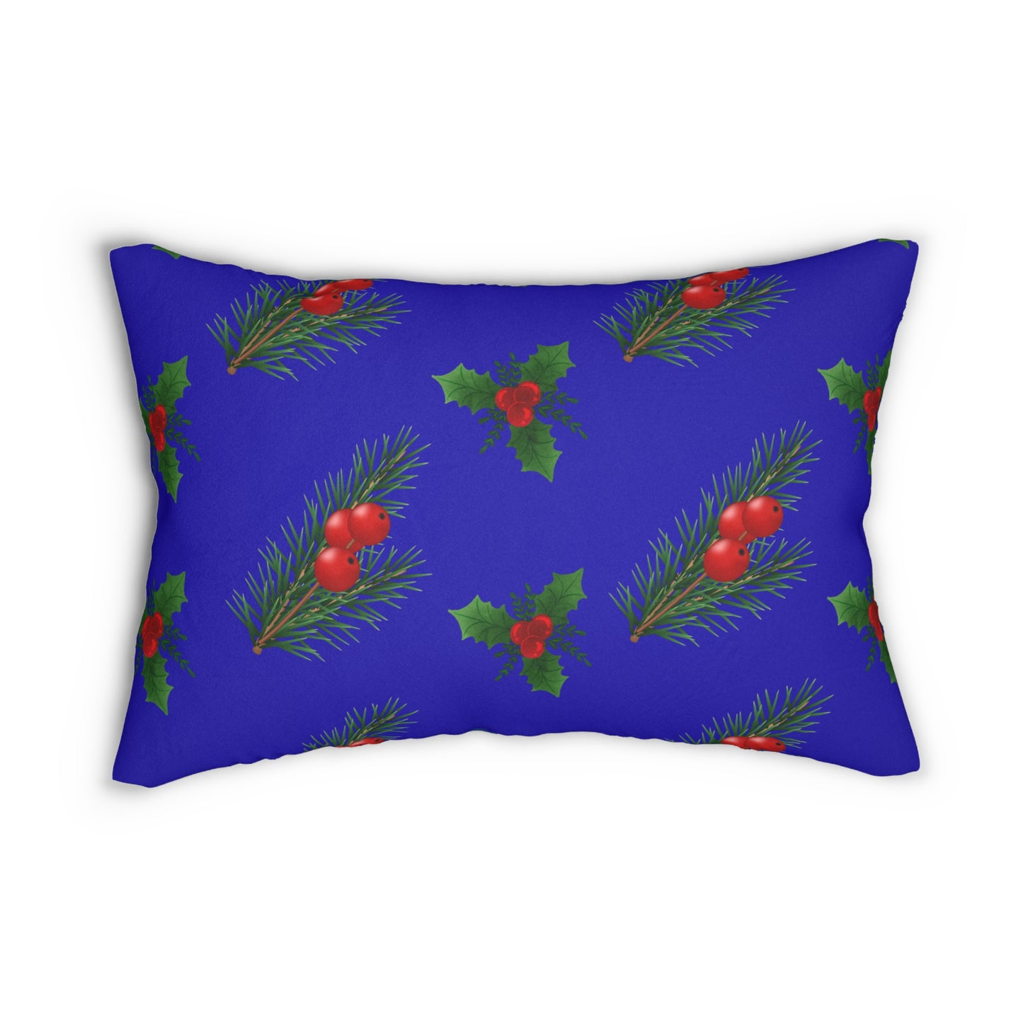 Holly & Pine Lumbar Pillow — Festive Blue Christmas Decor