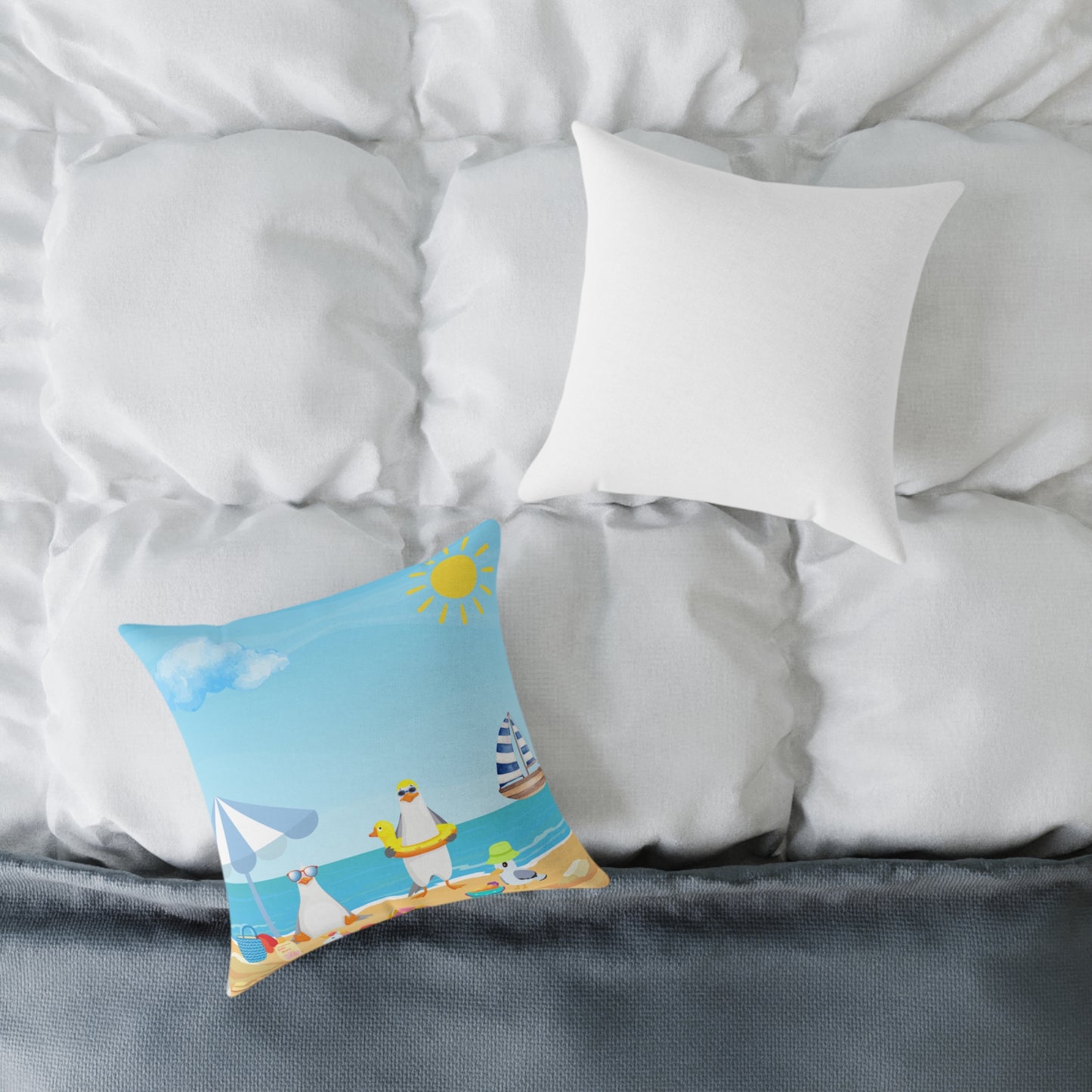 Beach Vibes Square Poly Canvas Pillow | Coastal Decor, Summer Home Accents, Nautical Gift, Fun Throw Pillow, Indoor/Outdoor Cushion