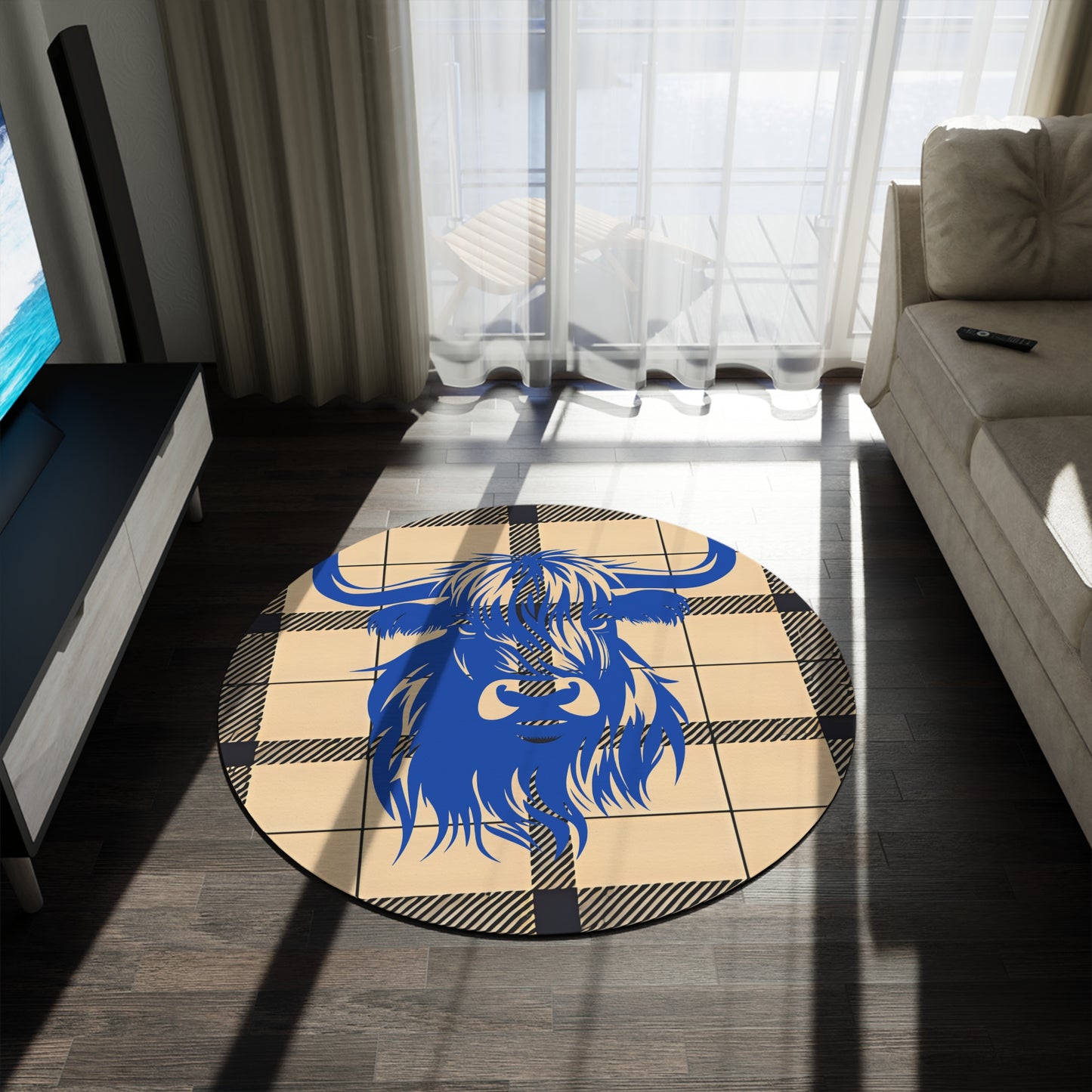 Round Rug - Rustic Farmhouse Decor, Cow Print, Home Decoration, Living Room, Kitchen, Gift Idea, Cozy Style