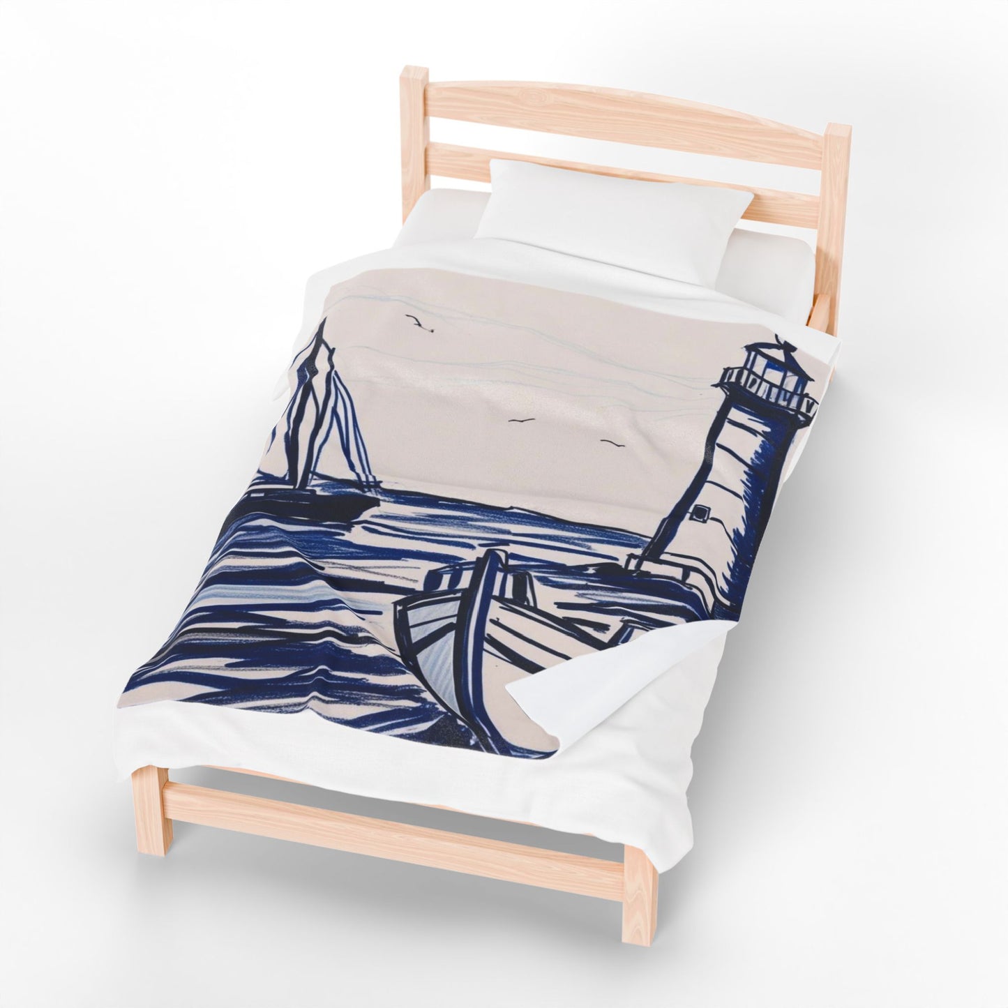 Cozy Nautical Velveteen Plush Blanket - Ideal Gift for Beach Lovers, Home Decor, Beach House, Relaxation, and Gift for Him/Her