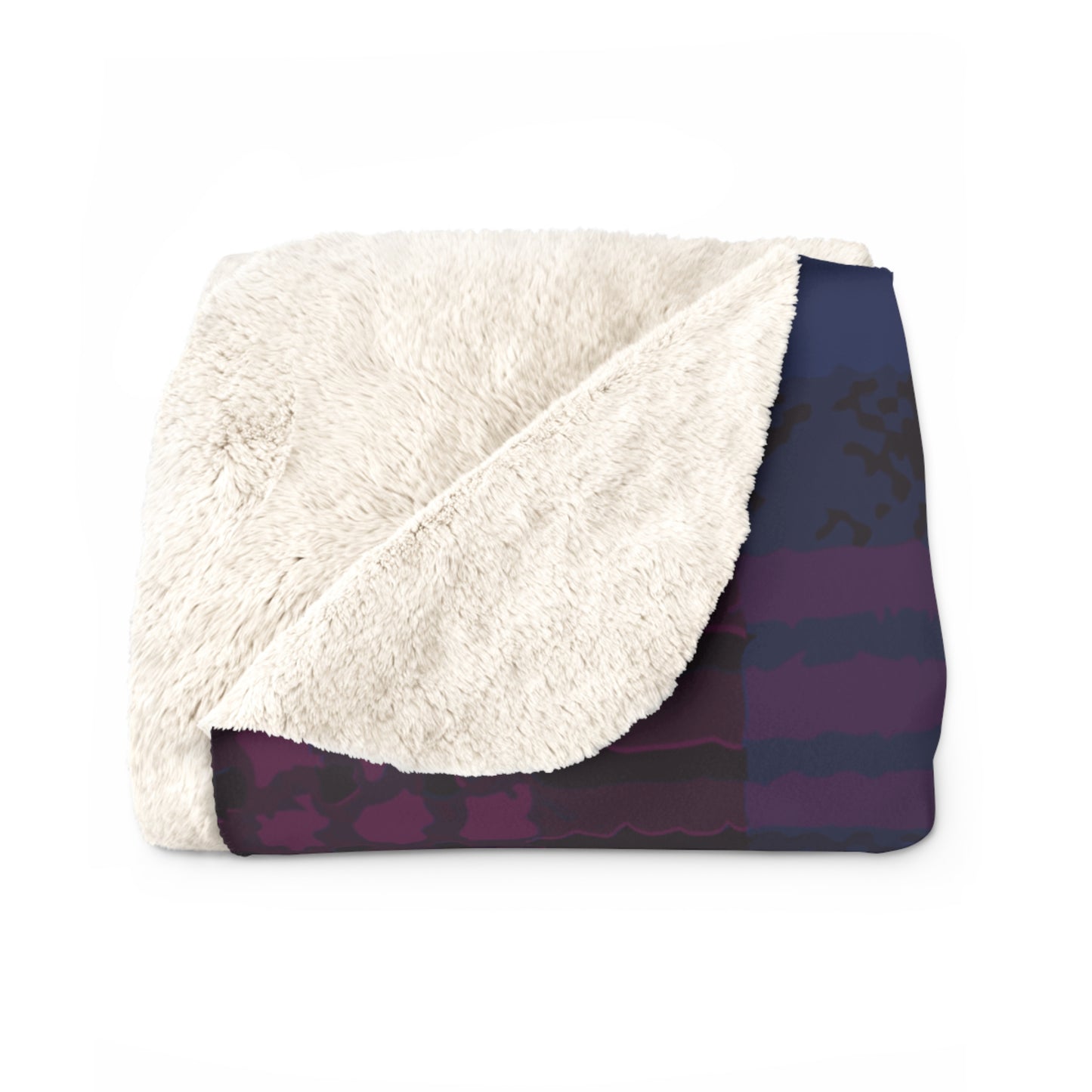 Plaid Floral Sherpa Blanket — Cozy Purple Tartan Throw with Berry Sprig