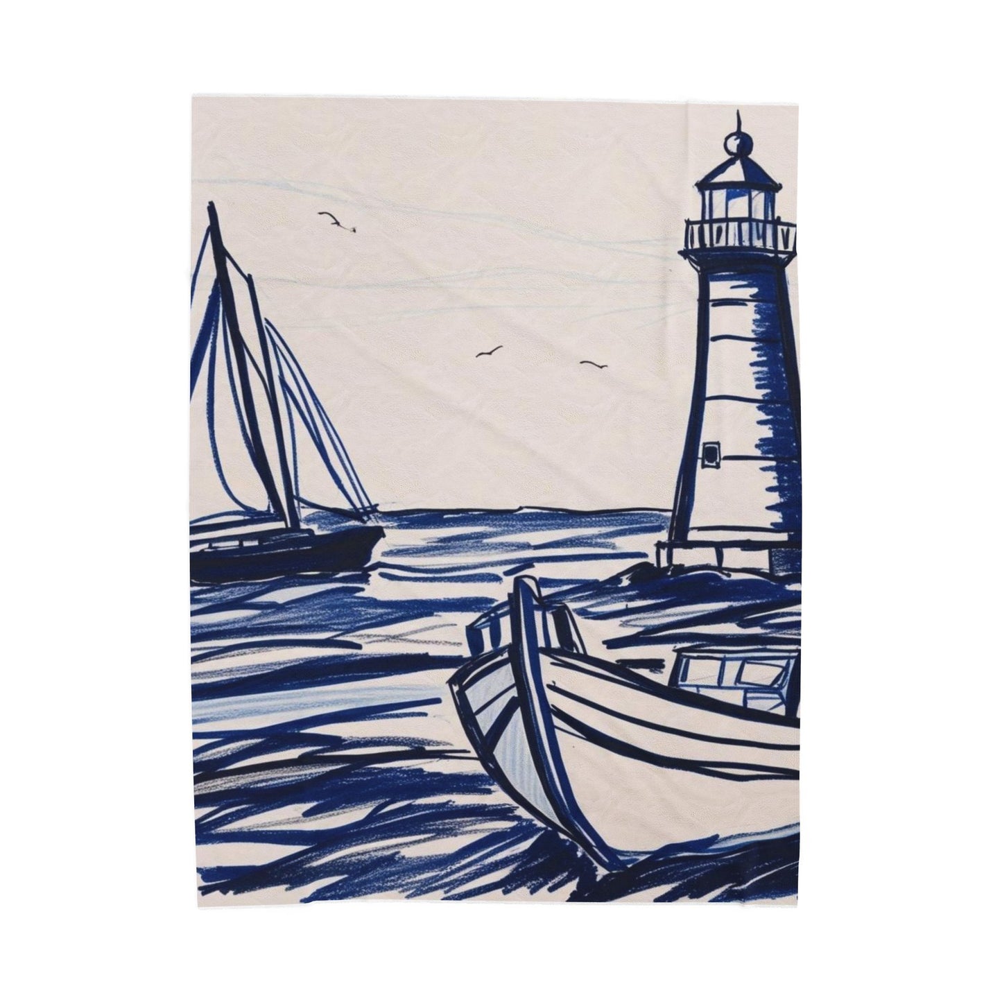 Cozy Nautical Velveteen Plush Blanket - Ideal Gift for Beach Lovers, Home Decor, Beach House, Relaxation, and Gift for Him/Her