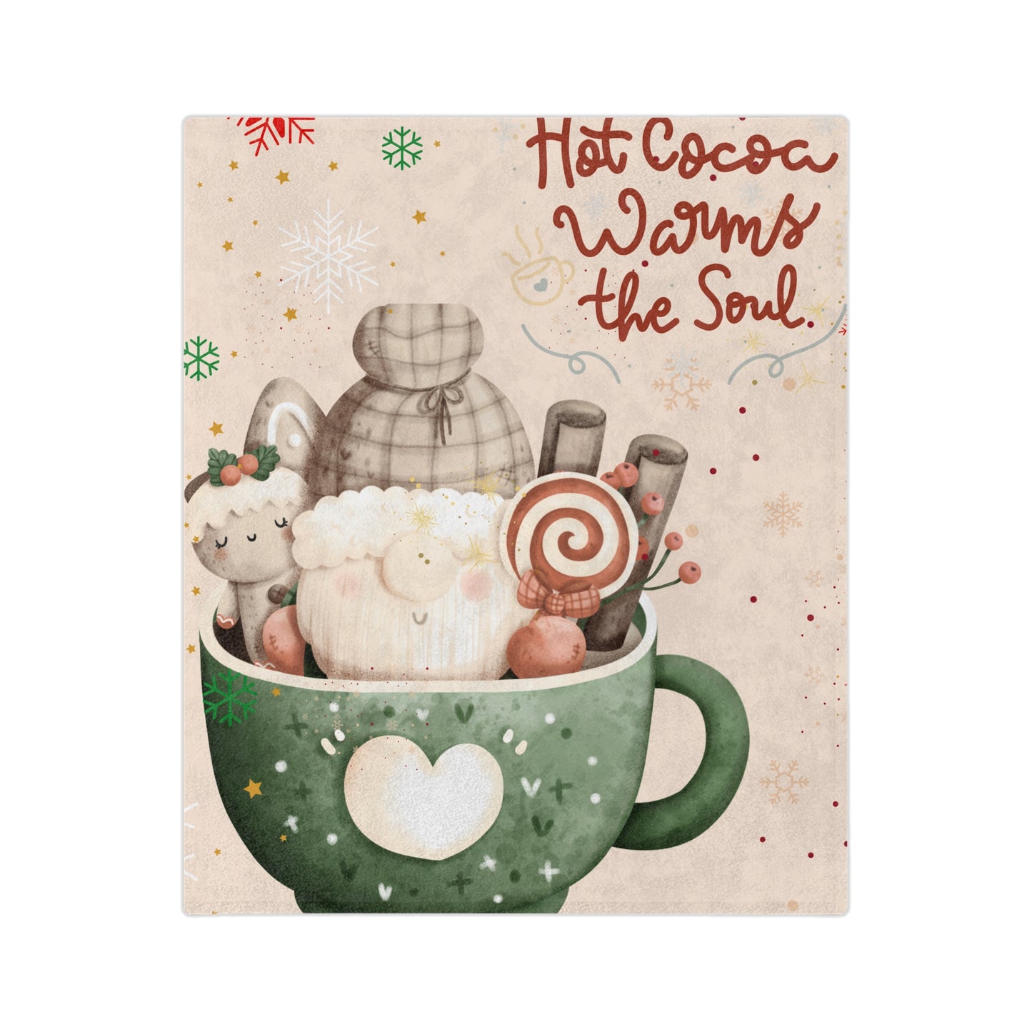 Cozy Hot Cocoa Velveteen Microfiber Blanket, Holiday Gift, Winter Decor, Snuggle Blanket, Home Comfort, Warmth and Joy