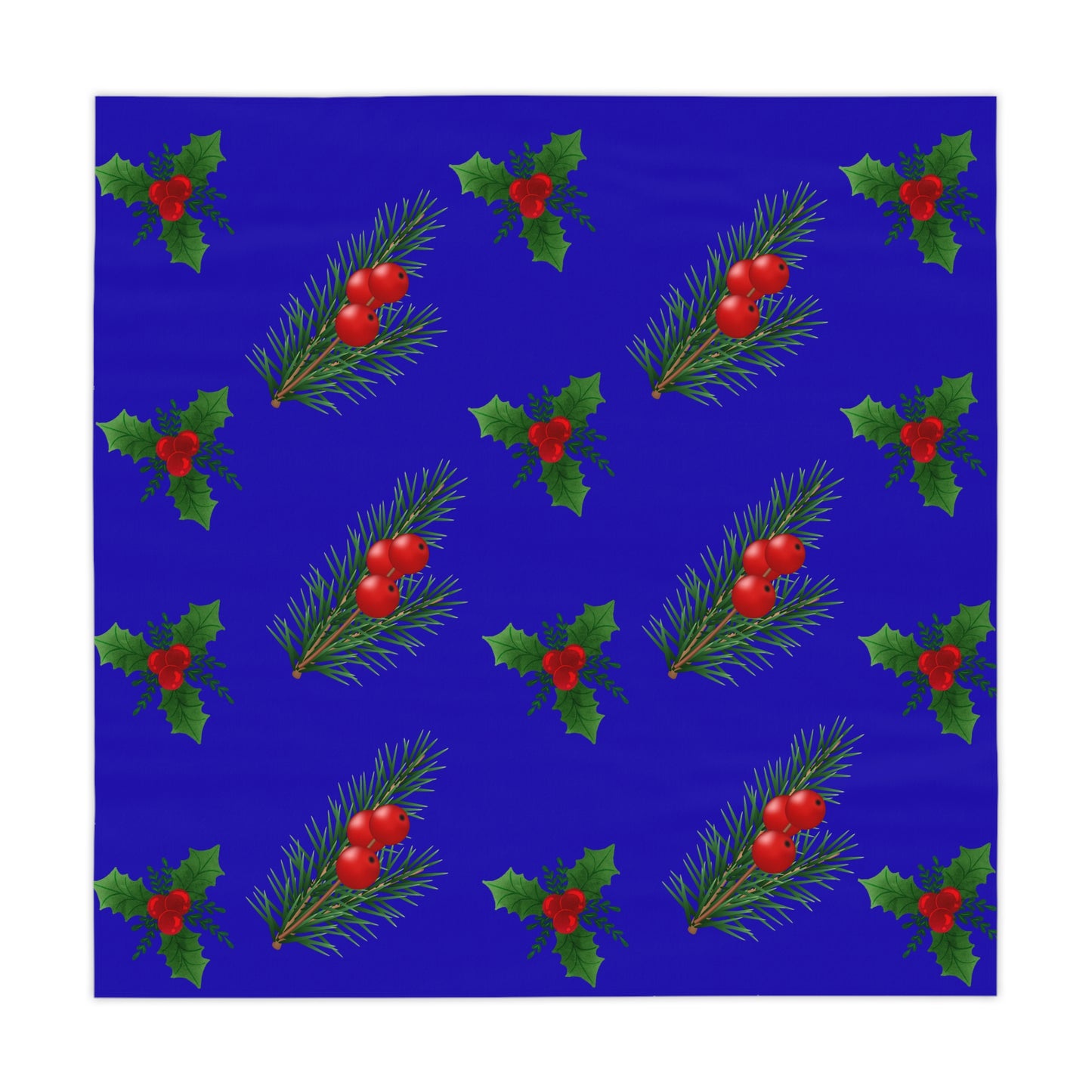 Christmas Holly & Pine Tablecloth - Blue Holiday Dining Decor