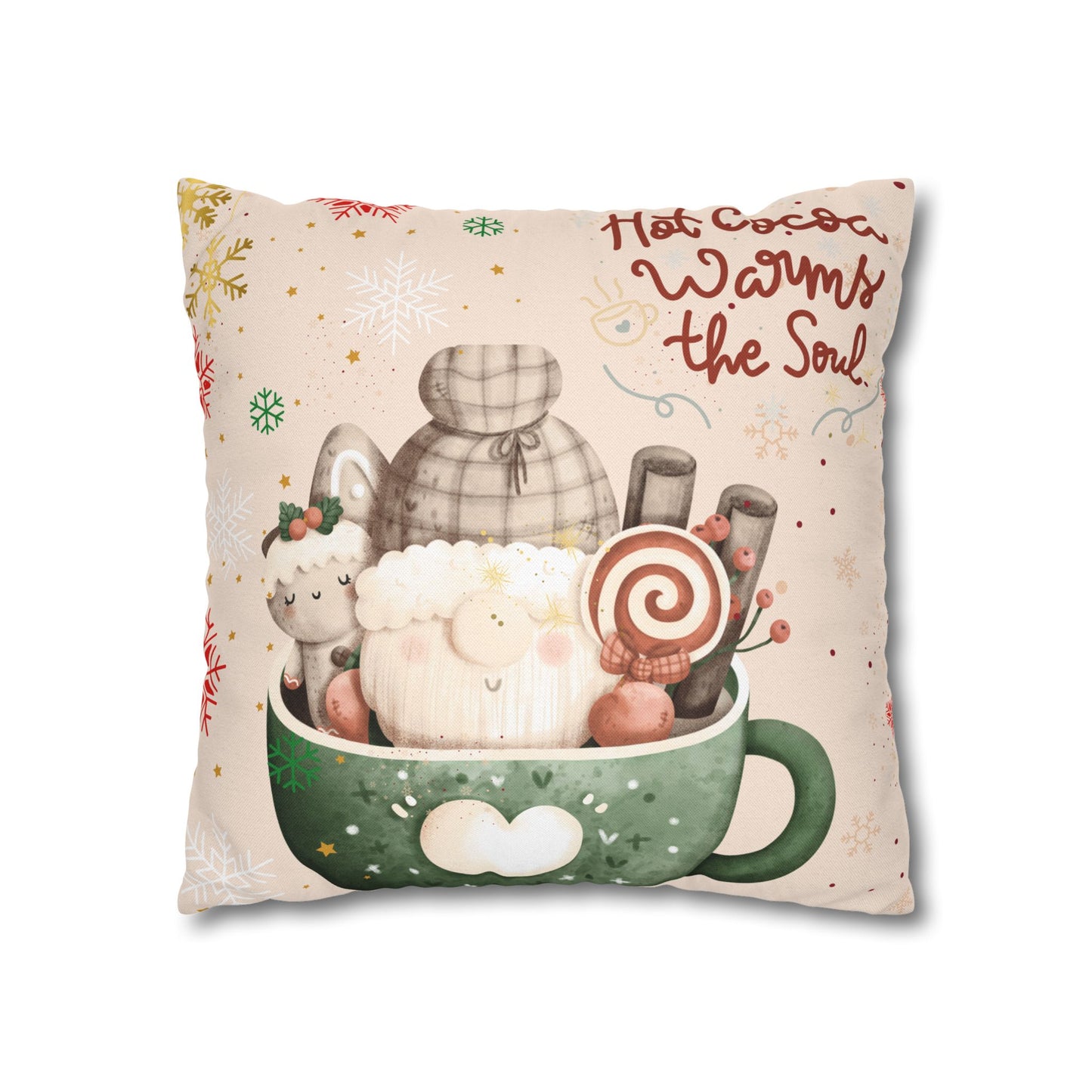 Cozy Hot Cocoa Pillow - Winter Decor, Holiday Gift, Home Accent, Couch Cushion, Christmas Decoration
