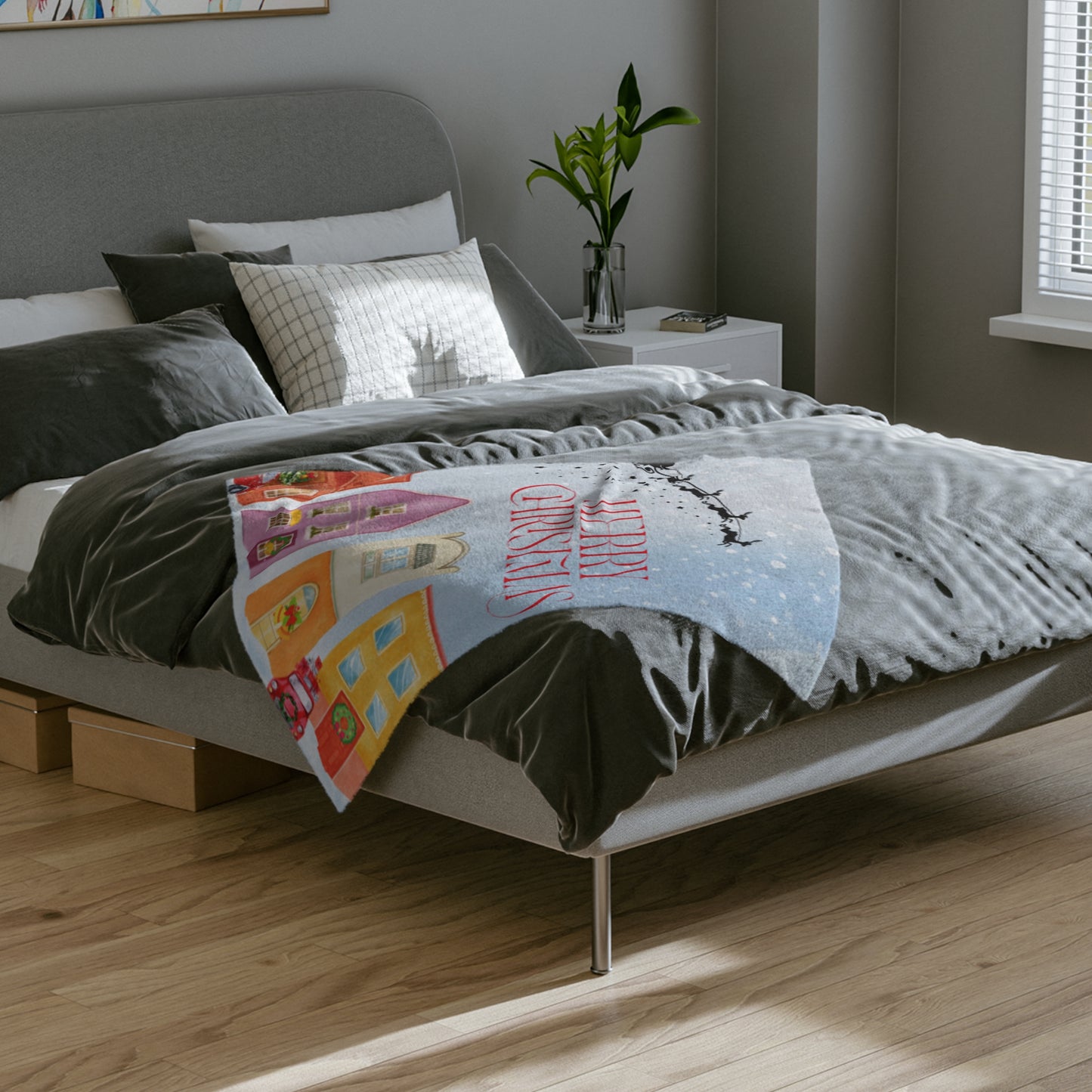 Christmas Velveteen Microfiber Blanket, Cozy Holiday Decor, Snowy Scene Throw, Gift for Her, Winter Warmth, Festive Home Accessory