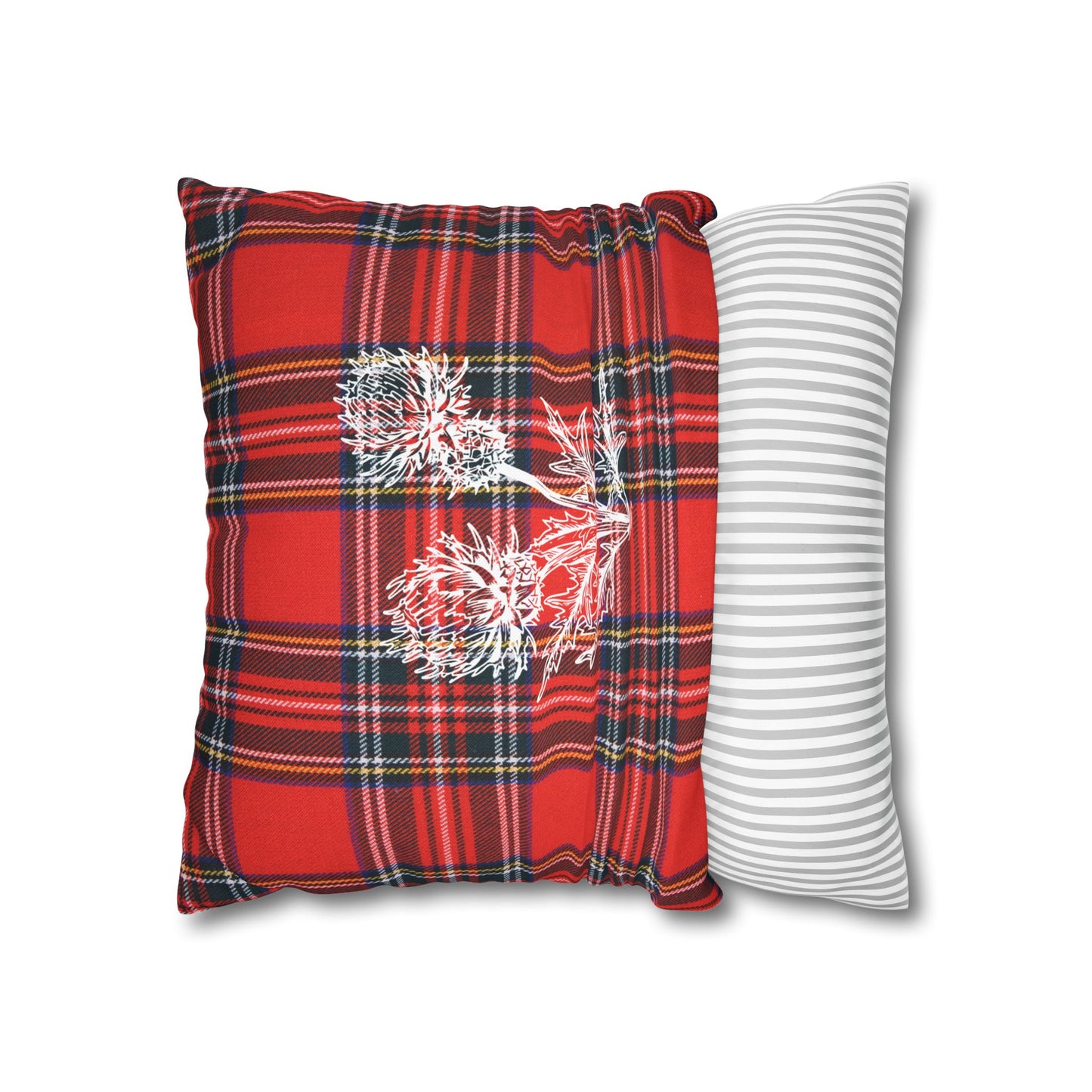 Red Tartan Thistle Pillowcase - Festive Plaid Decorative Throw Pillow Cover