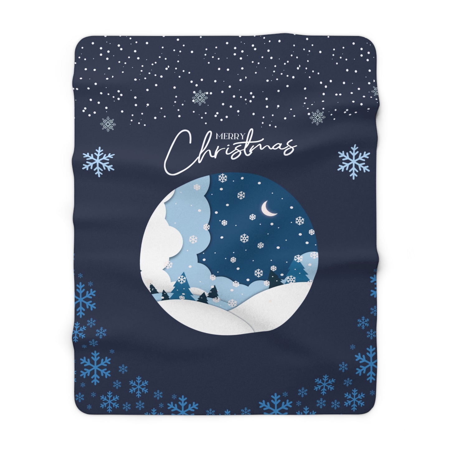 Cozy Christmas Sherpa Fleece Blanket, Holiday Gift, Winter Decor, Snowy Night Artwork, Warmth and Comfort for Home