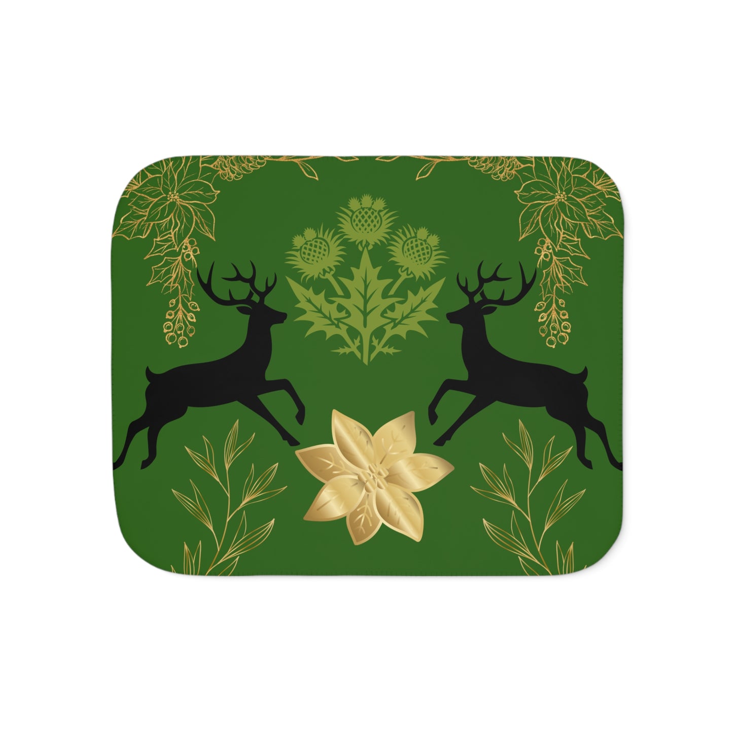 Cozy Sherpa Blanket with Reindeer and Floral Design | Perfect for Holidays