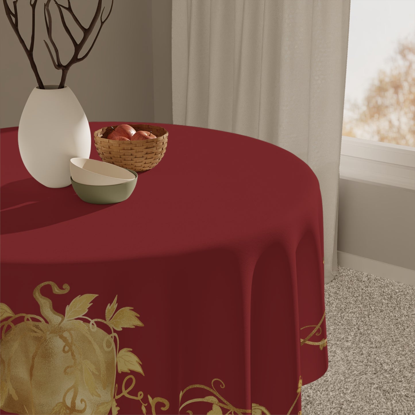 Elegant Floral Gold Tablecloth for Dining | Seasonal Decor | Perfect for Celebrations