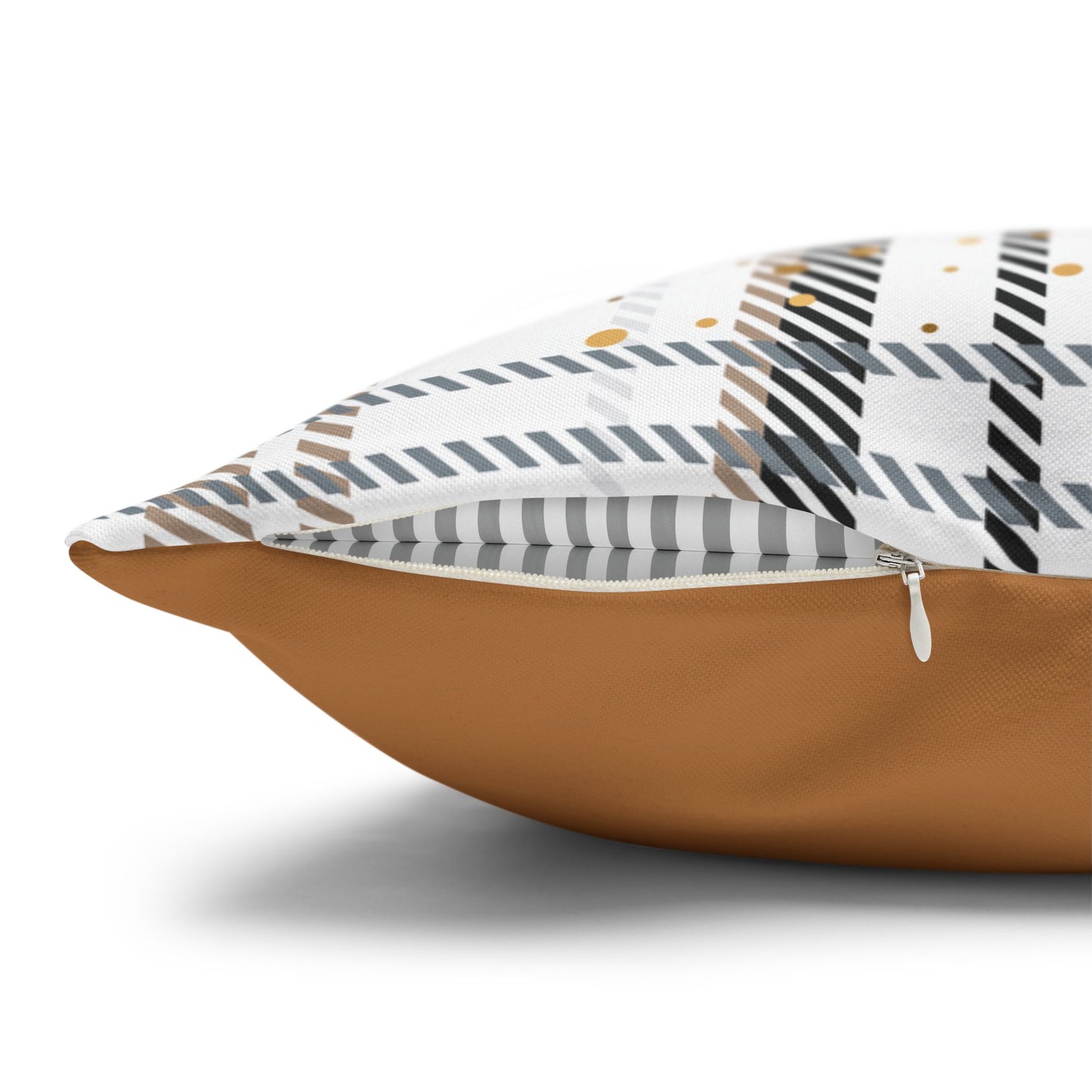 Gold Plaid Decorative Pillowcase — Plaid Throw Pillow Cover with Metallic Heart & Floral Accents