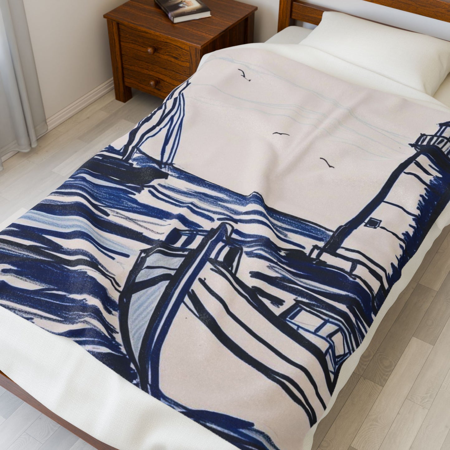 Cozy Nautical Velveteen Plush Blanket - Ideal Gift for Beach Lovers, Home Decor, Beach House, Relaxation, and Gift for Him/Her