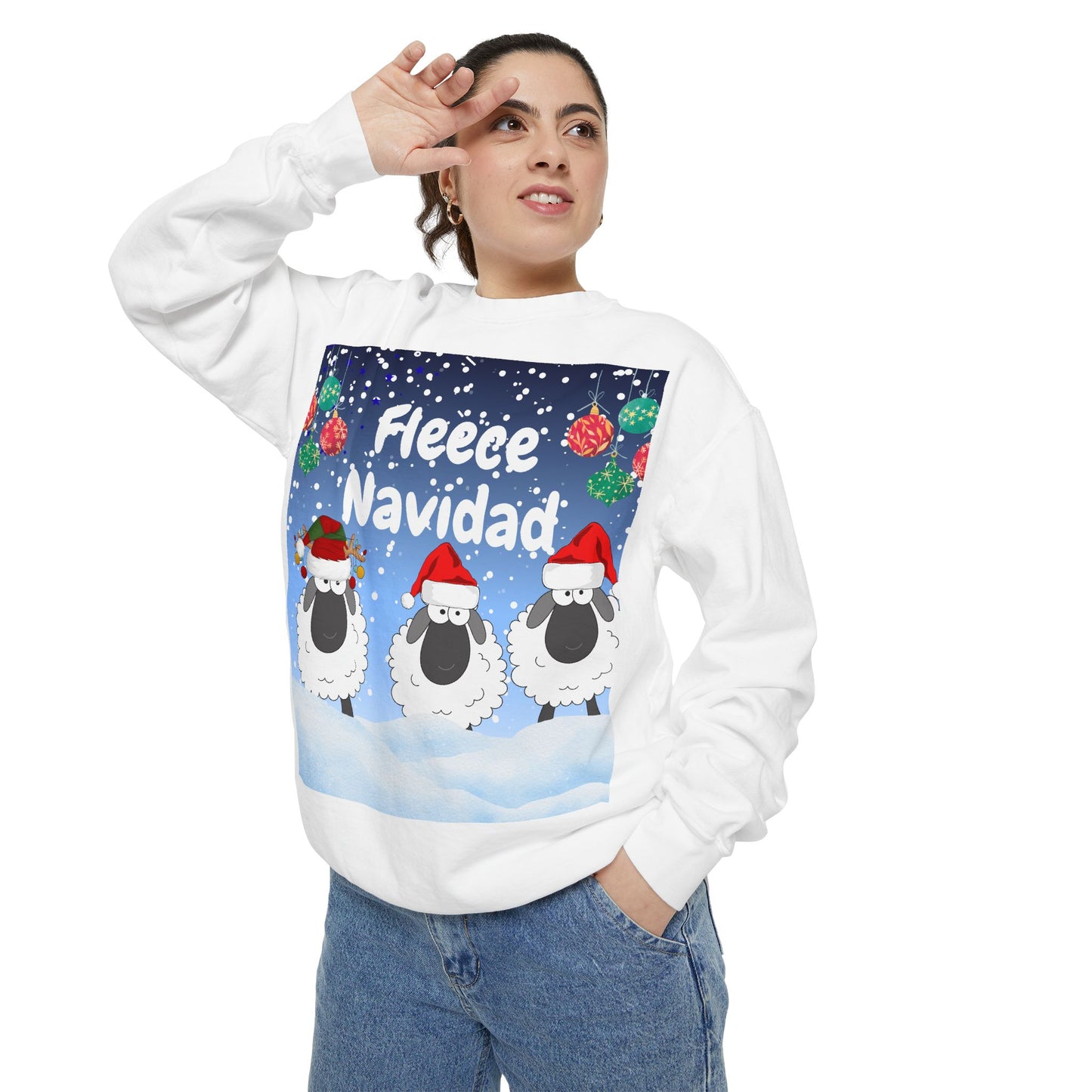 Fleece Navidad Sweatshirt - Unisex Christmas Gift with Playful Sheep Design