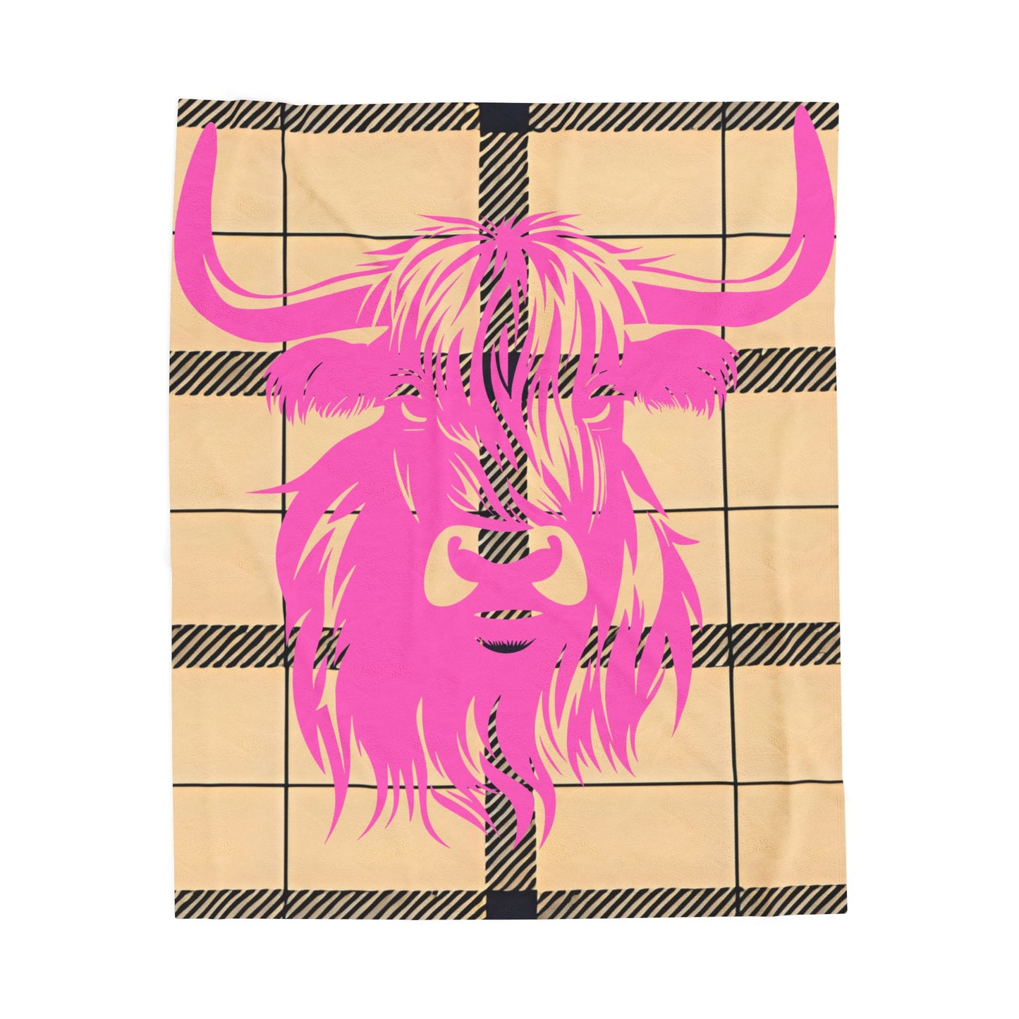 Pink Highland Cow Blankets, Cozy Velveteen Throw, Unique Home Decor, Gift for Animal Lovers, Warm Plush Blanket