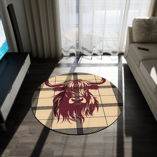 Highland Cow Round Rug, Boho Decor, Farmhouse Style, Cozy Living Room Accent, Unique Gift for Animal Lovers