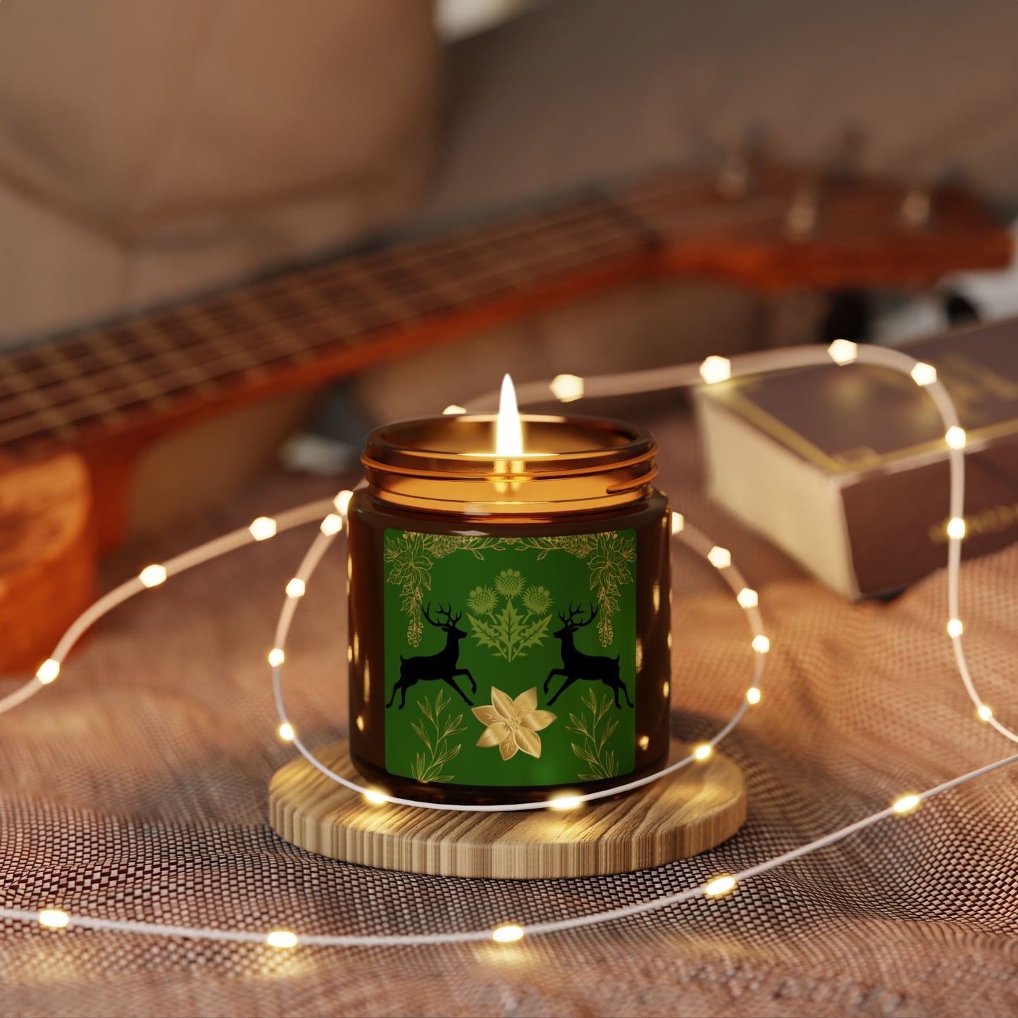 Nature-Inspired Scented Soy Candle - Amber Jar with Deer Design