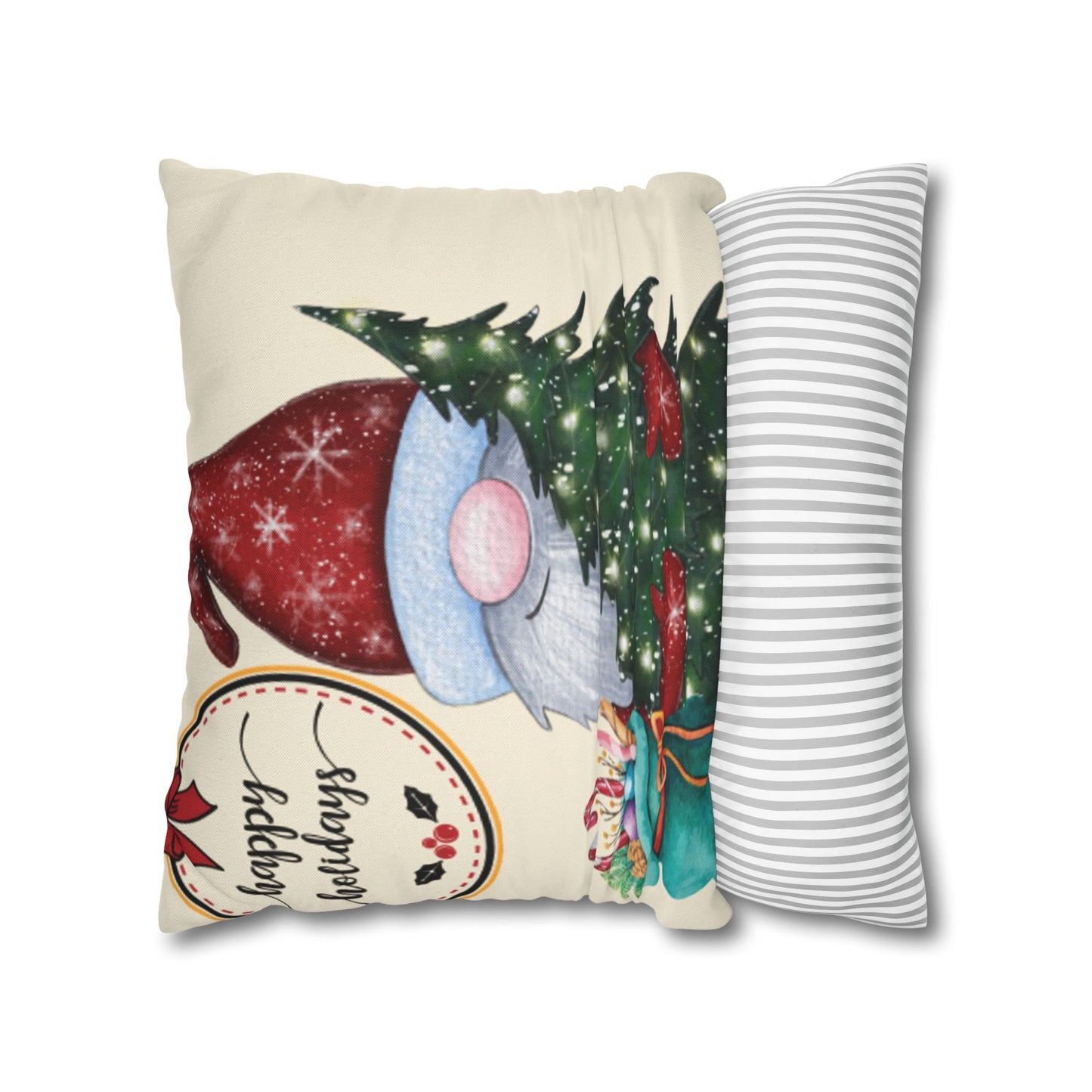 Christmas Gnome Pillowcase, Cozy Holiday Decor, Square Cushion Cover, Home Accent, Festive Gift, Seasonal Decoration