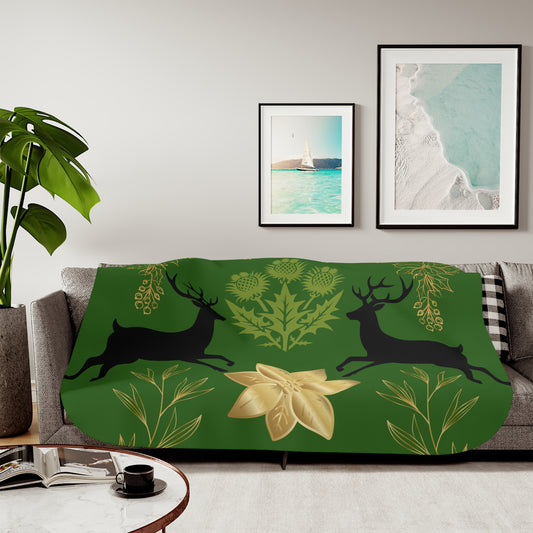 Cozy Sherpa Blanket with Reindeer and Floral Design | Perfect for Holidays