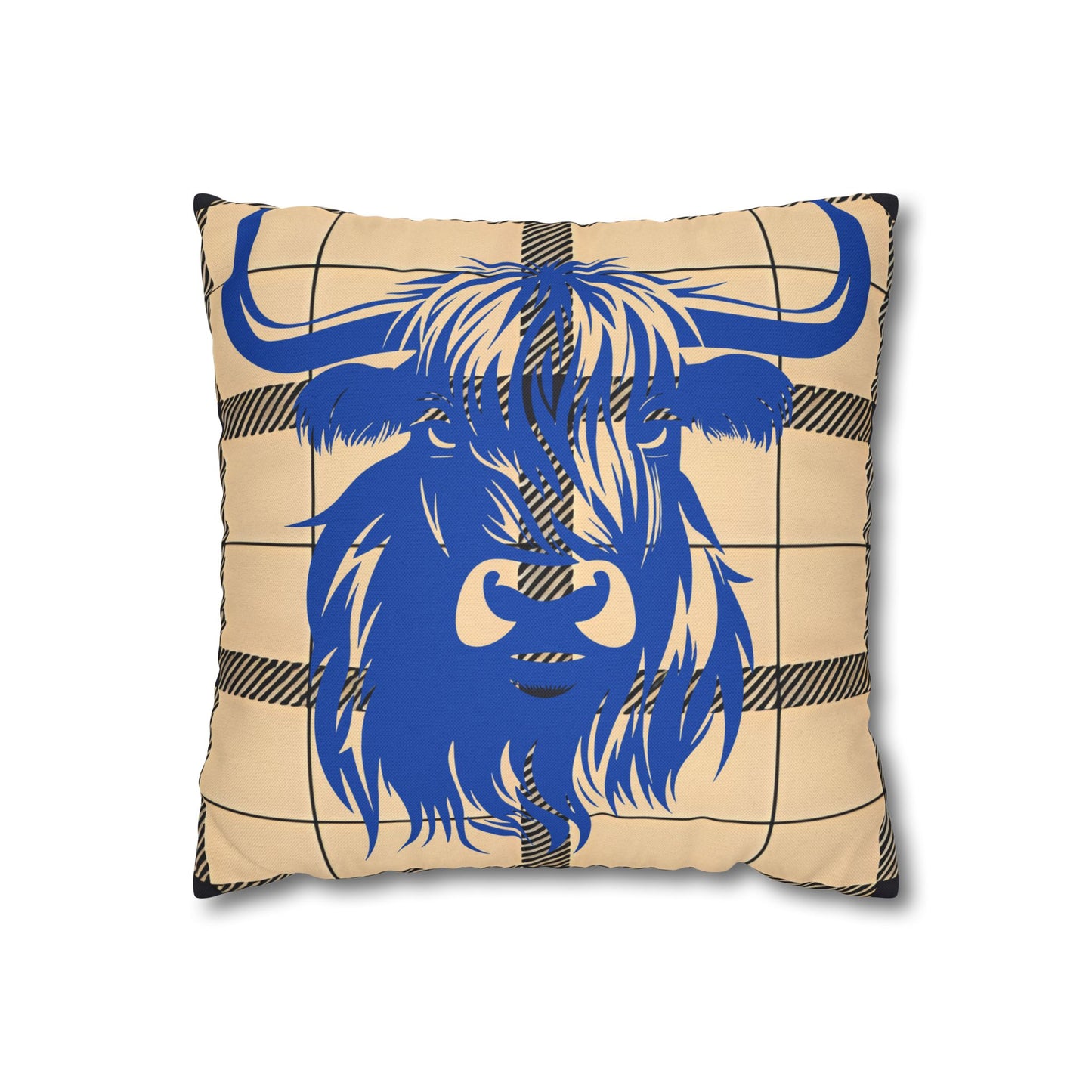 Blue Highland Cow Pillowcase, Rustic Home Decor, Farmhouse Style, Cozy Living Room, Gift for Cow Lovers, Unique Cushion Cover