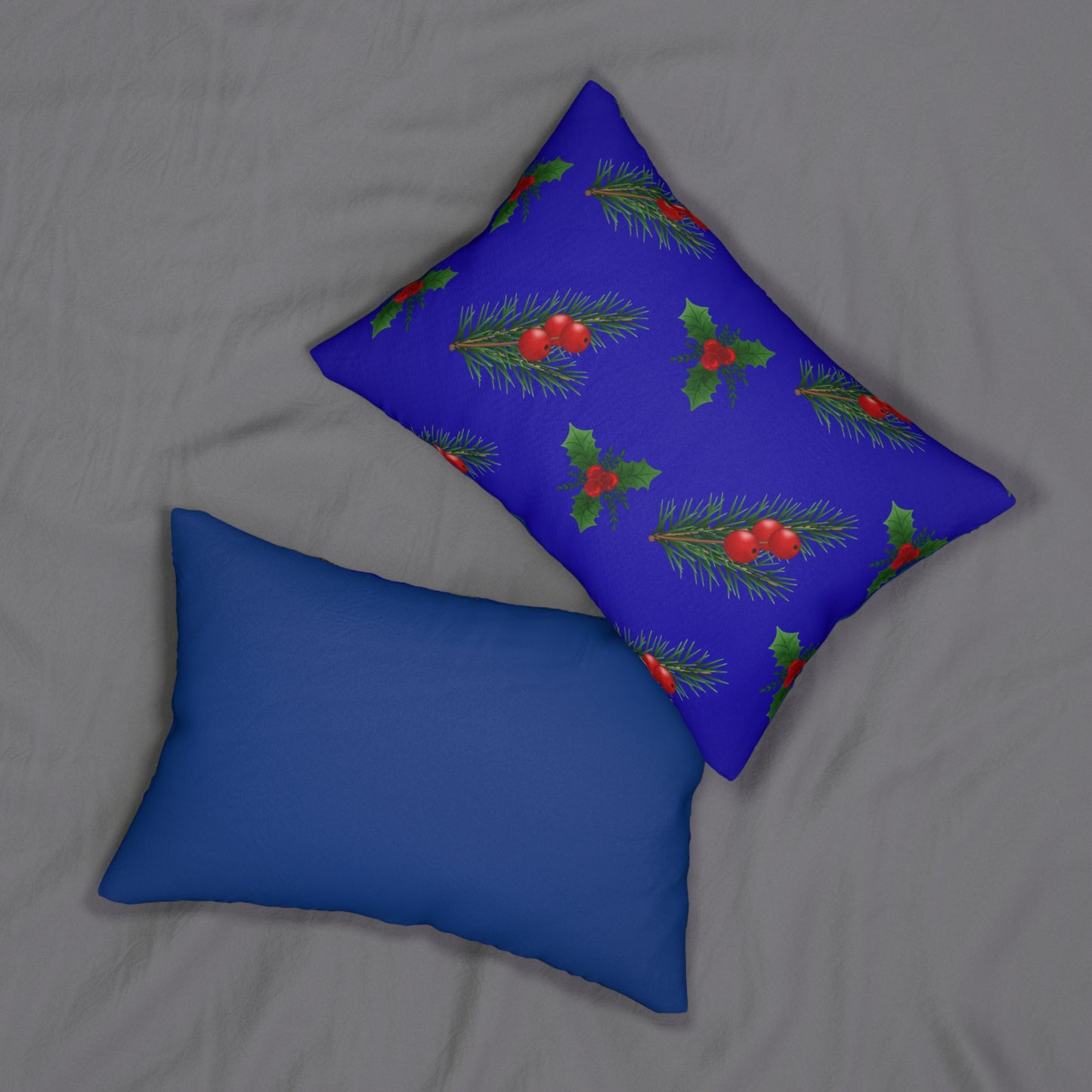 Holly & Pine Lumbar Pillow — Festive Blue Christmas Decor